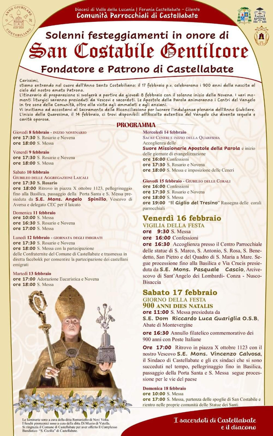 Programma ufficiale per i Solenni festeggiamenti di San Costabile Gentilcore