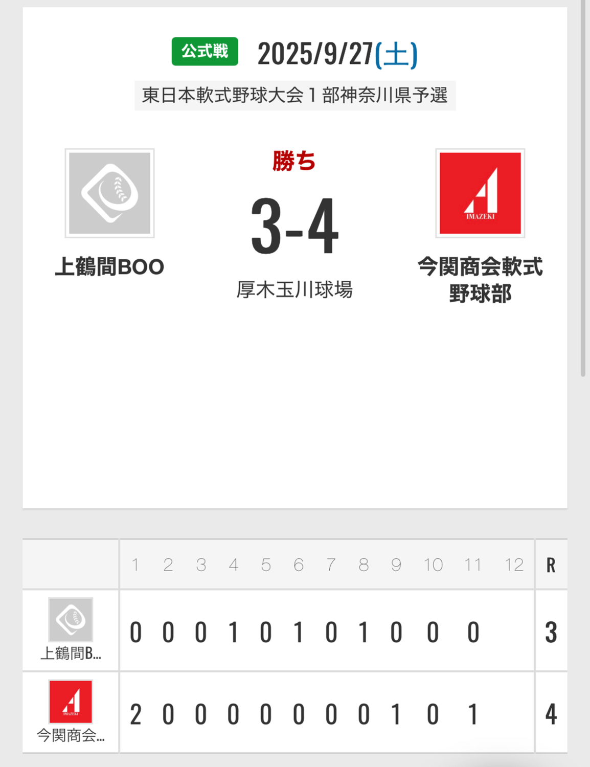 東日本軟式野球大会１部神奈川県予選　上鶴間BOO様