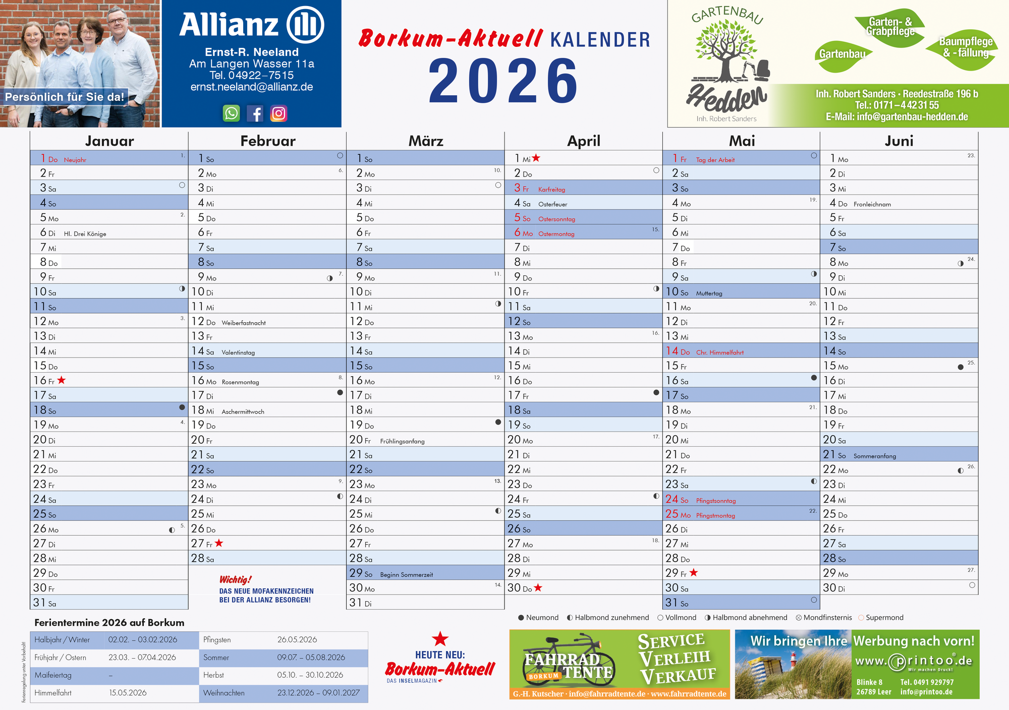 Borkum-Aktuell Jahreskalender 2026 noch verfügbar