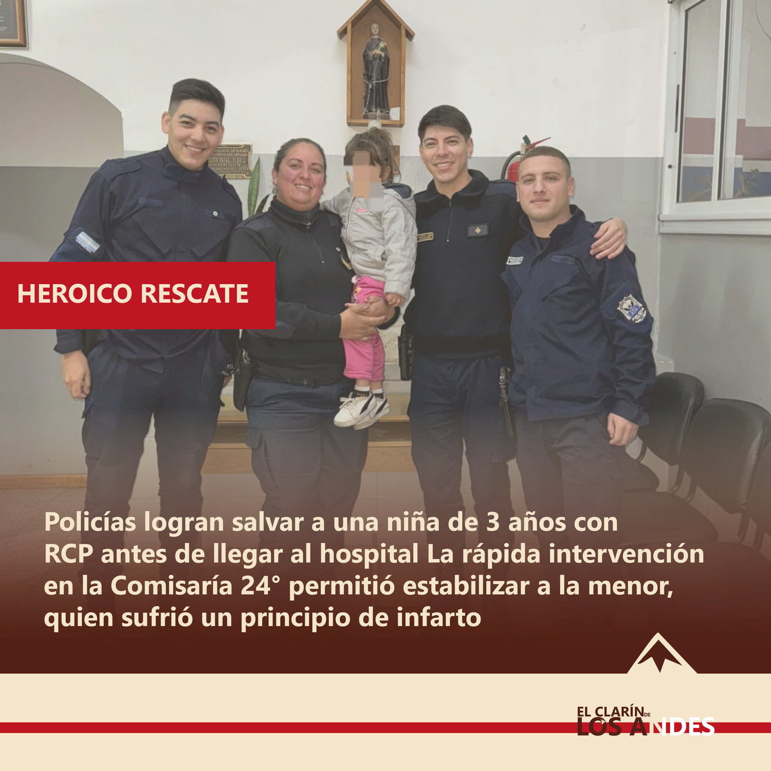 Rápida intervención policial salva la vida de una niña de 3 años en San Juan