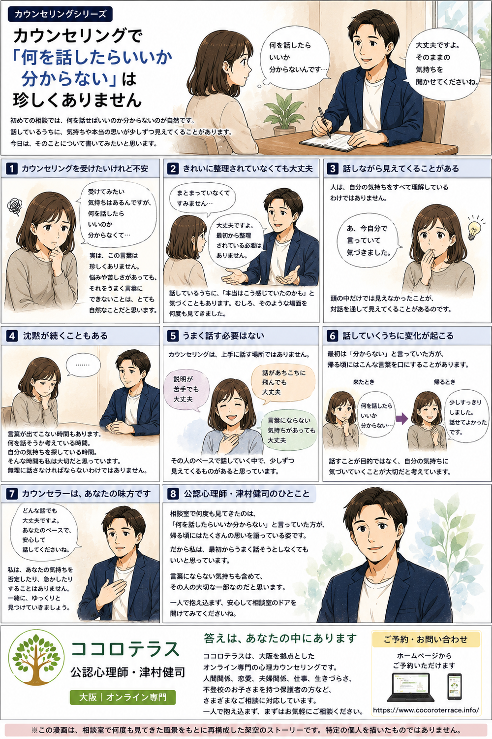 カウンセリングで「何を話したらいいか分からない。」は珍しくありません。