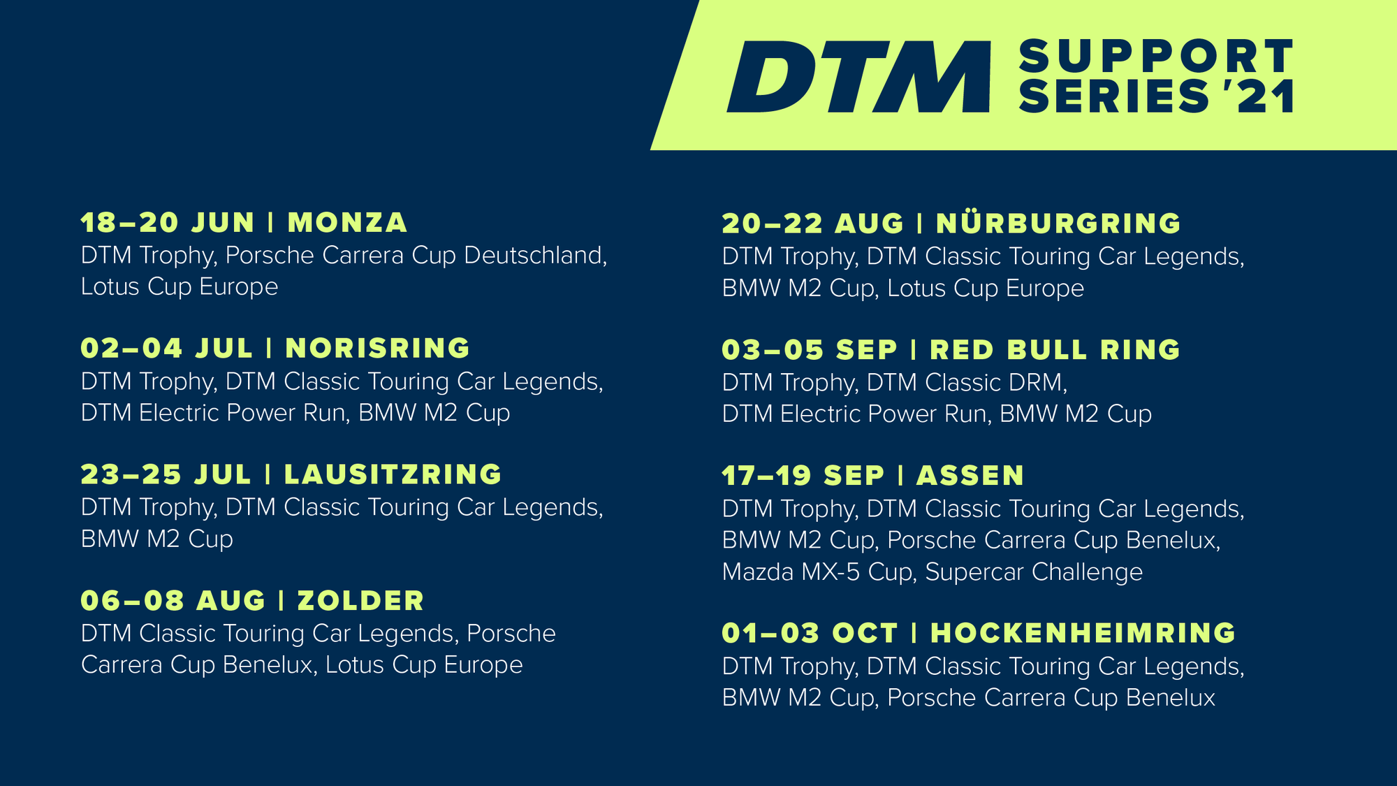 Vorverkauf startet: Die DTM rast mit acht Rennserien durch 2021