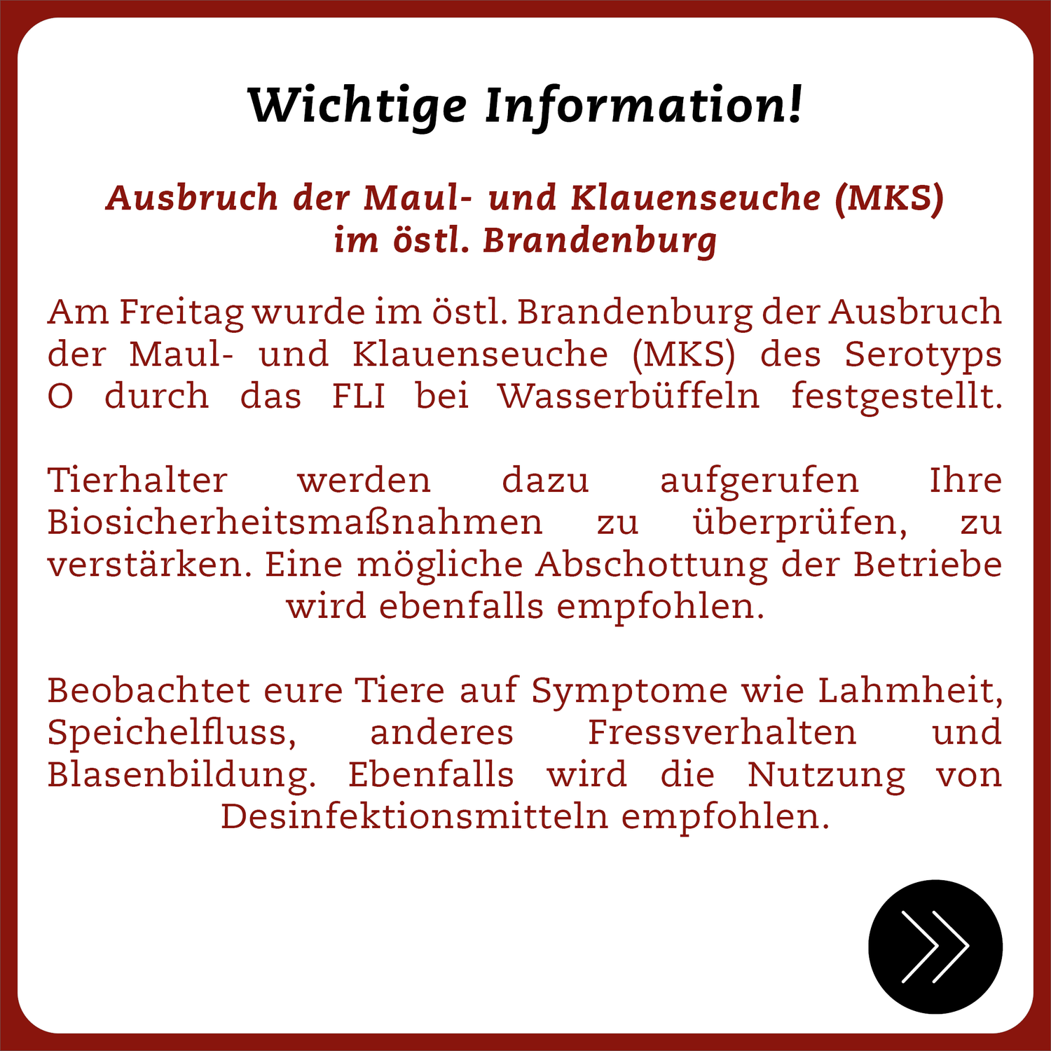 Ausbruch der Maul- und Klauenseuche (MKS) im östl. Brandenburg
