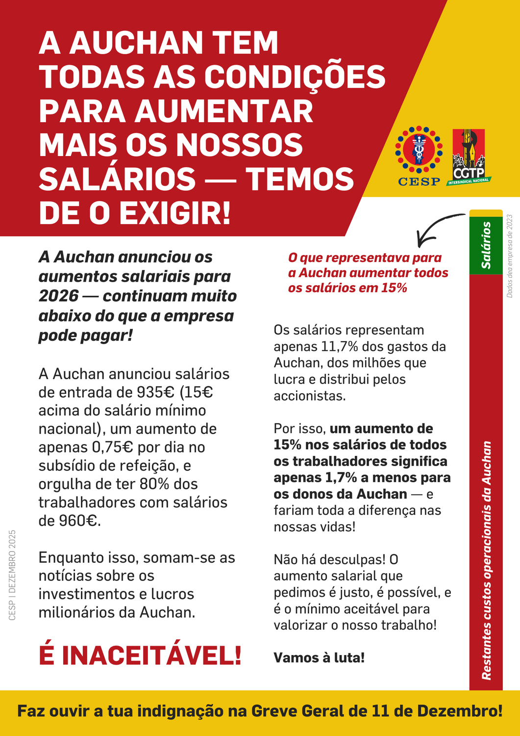 A AUCHAN TEM TODAS AS CONDIÇÕES PARA AUMENTAR MAIS OS NOSSOS SALÁRIOS — TEMOS DE O EXIGIR!