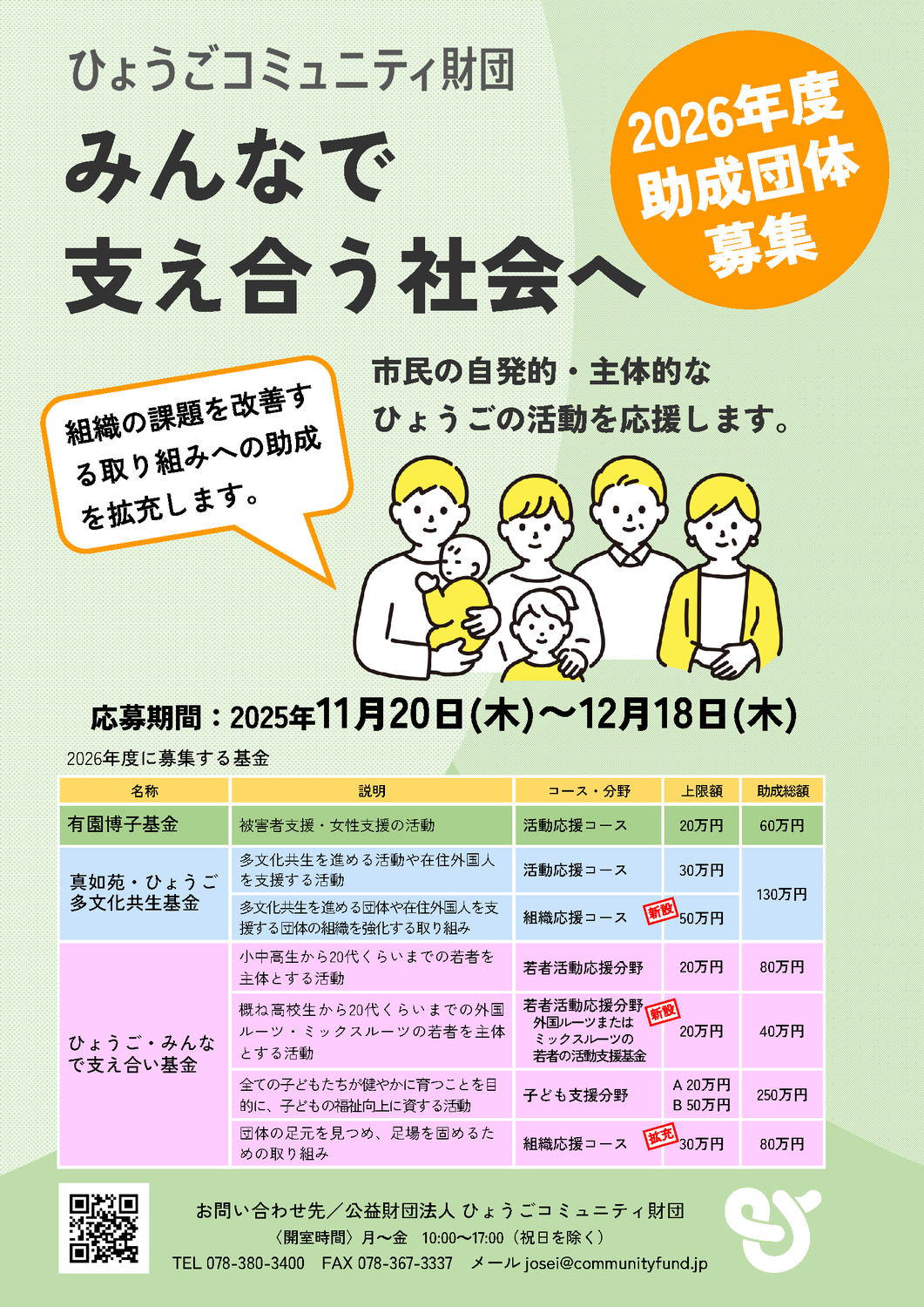 ひょうごコミュニティ財団 2026年度助成団体募集