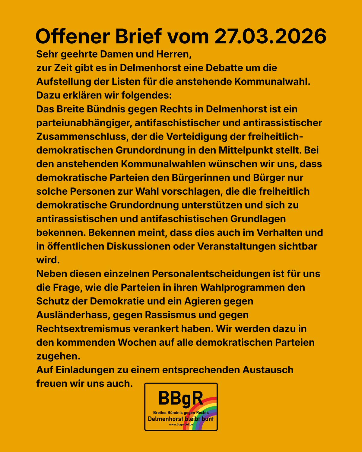 Unser offener Brief vom 27.03.2026