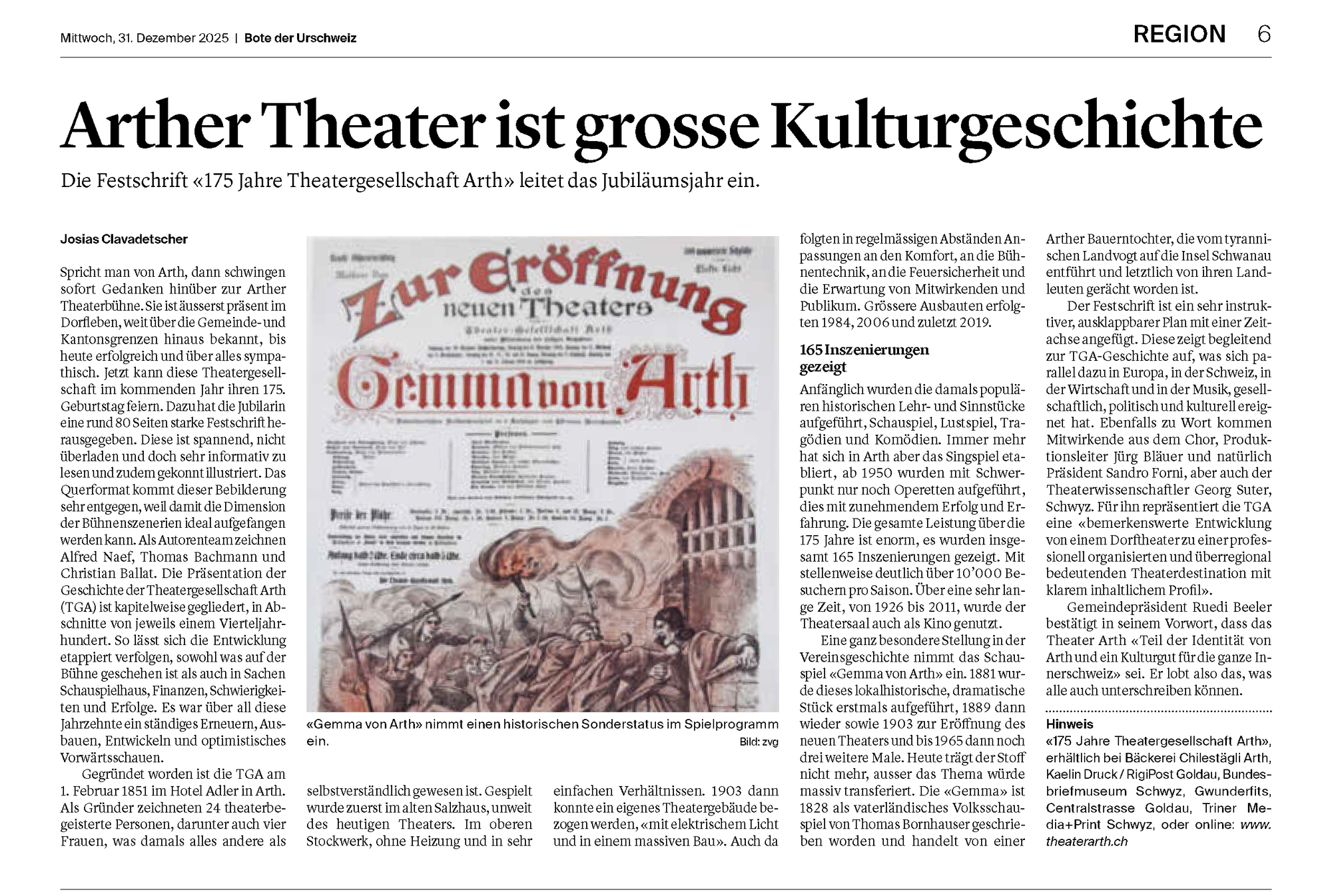 175 Jahre Jubiläum: Arther Theater ist grosse Kulturgeschichte
