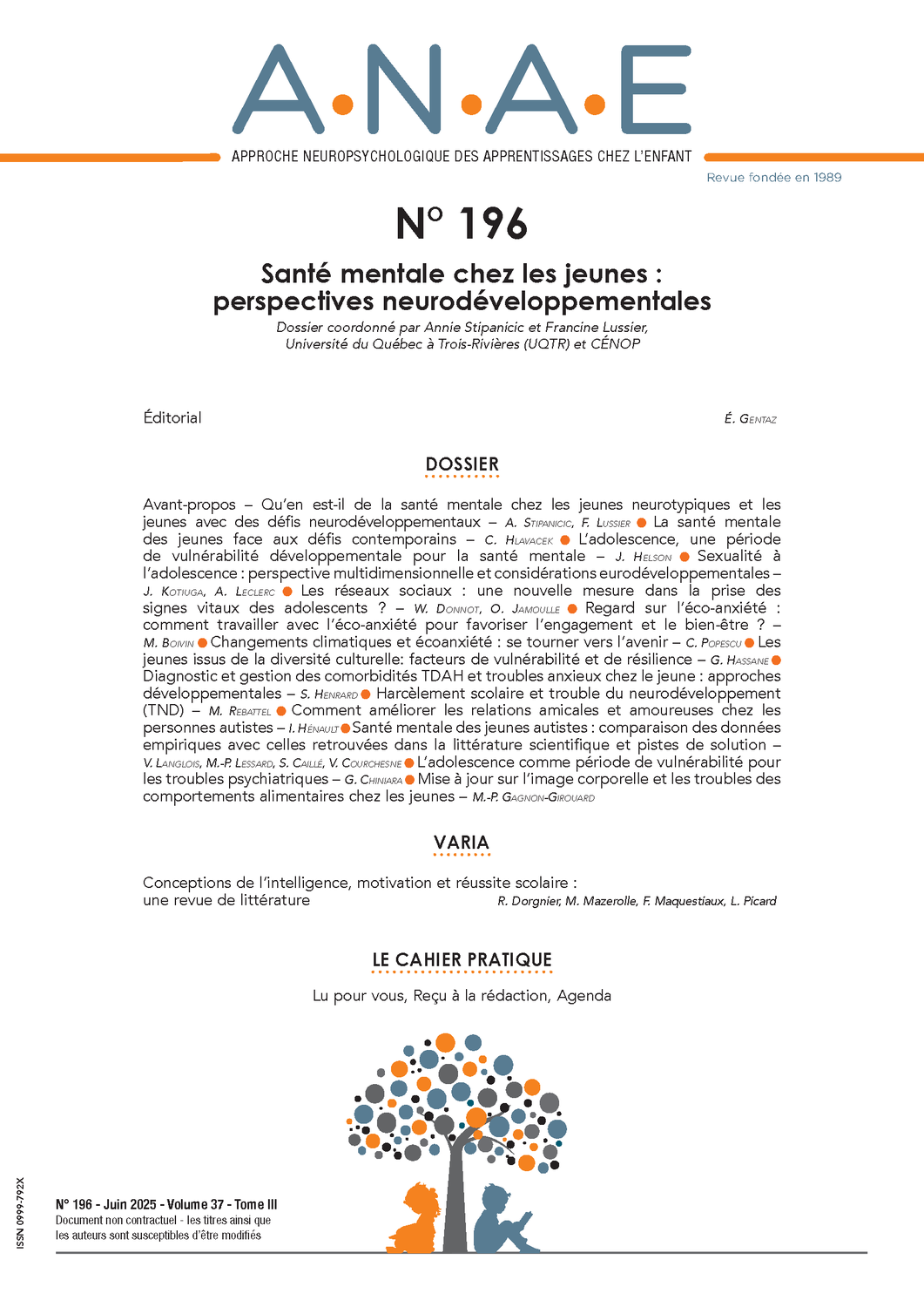 ANAE N° 196 - Santé mentale des jeunes : perspectives neurodéveloppementales - Mieux comprendre pour mieux intervenir