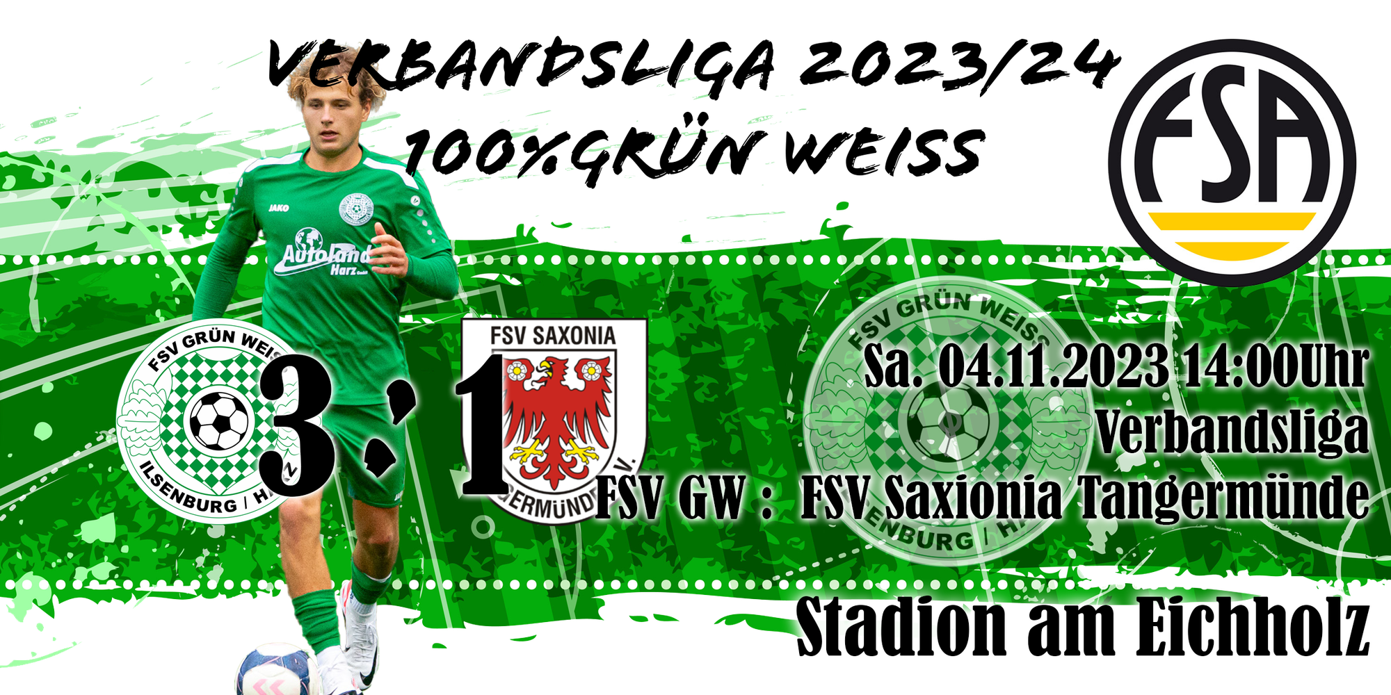 Spielbericht FSV Grün-Weiß Ilsenburg gegen den FSV Saxonia Tangermünde am Samstag, den 4. November 2023, 14:00 Uhr