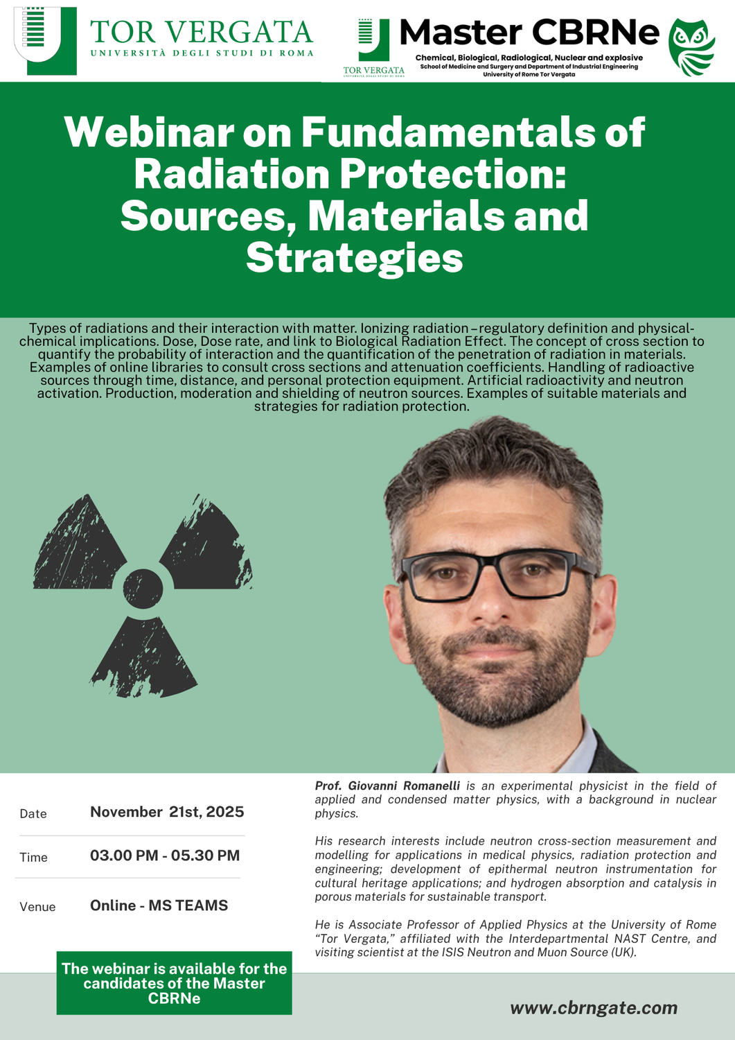 Upcoming Webinar – International Master Courses in Protection against CBRNe Events