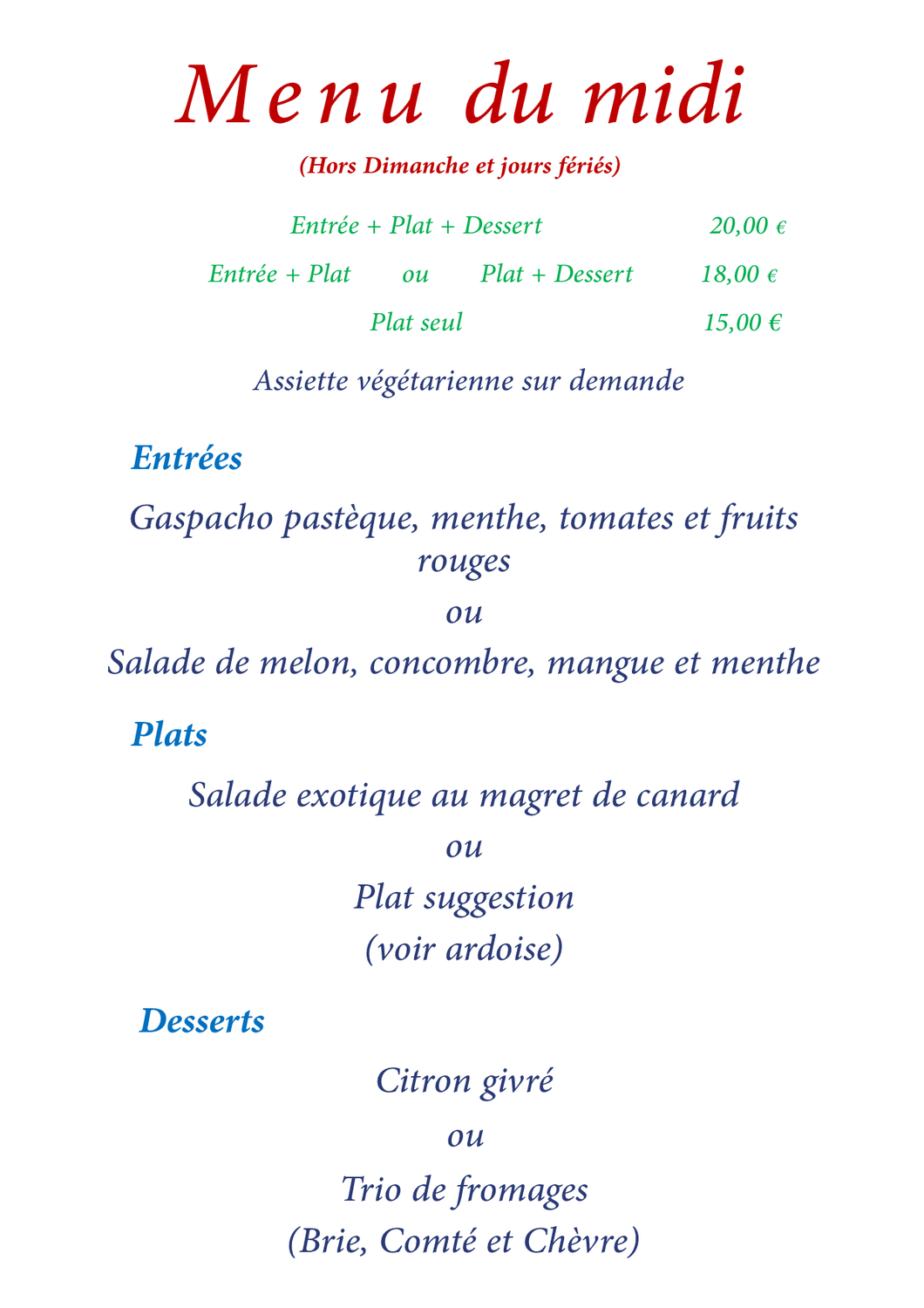 Menu du midi Semaine 31