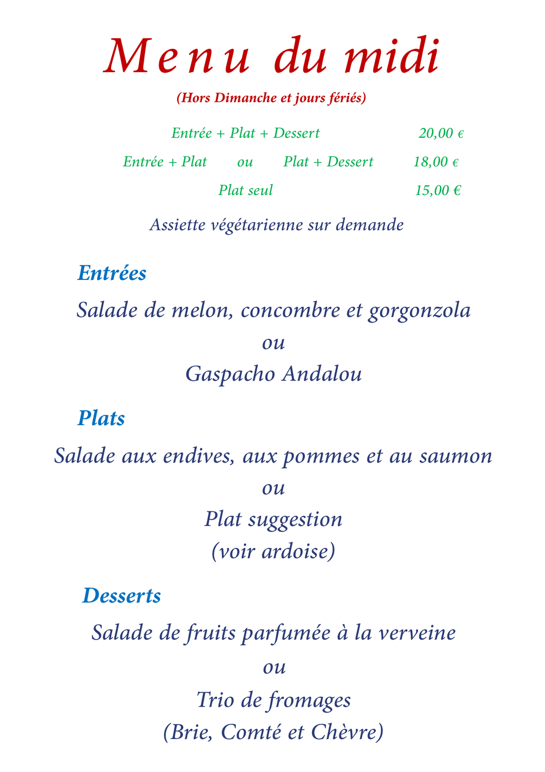 Menu du midi Semaine 26