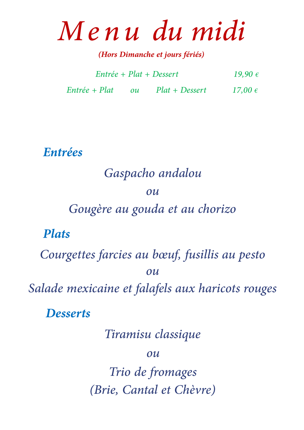 Menu du midi Semaine 29
