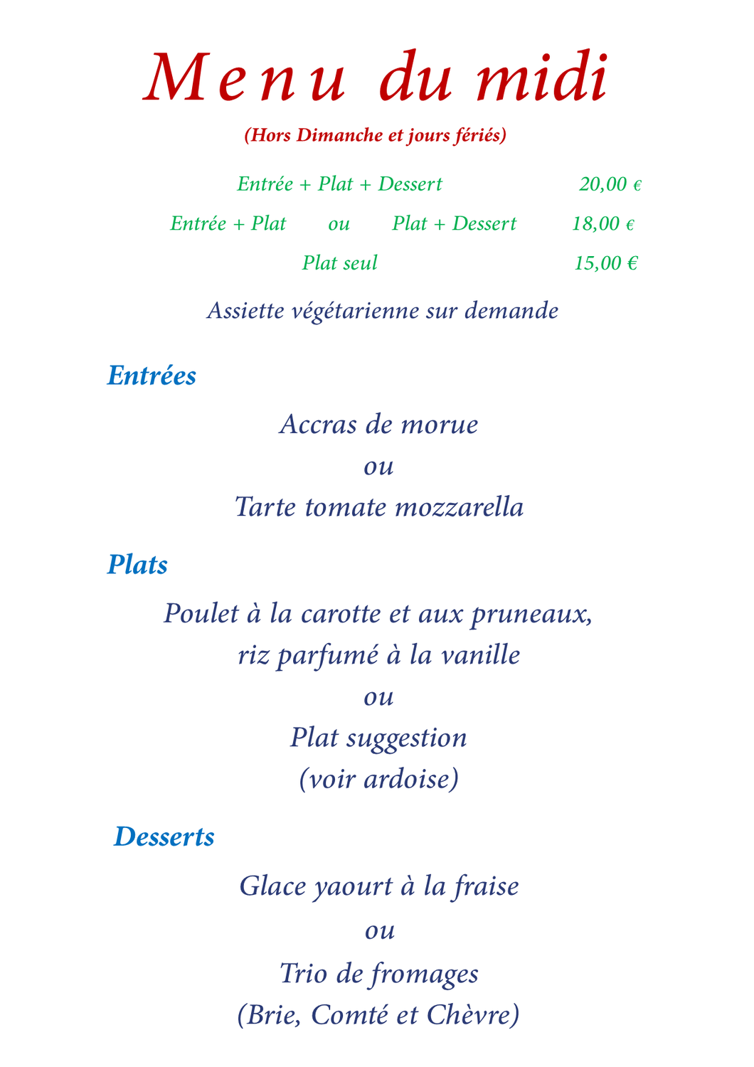 Menu du midi Semaine 25