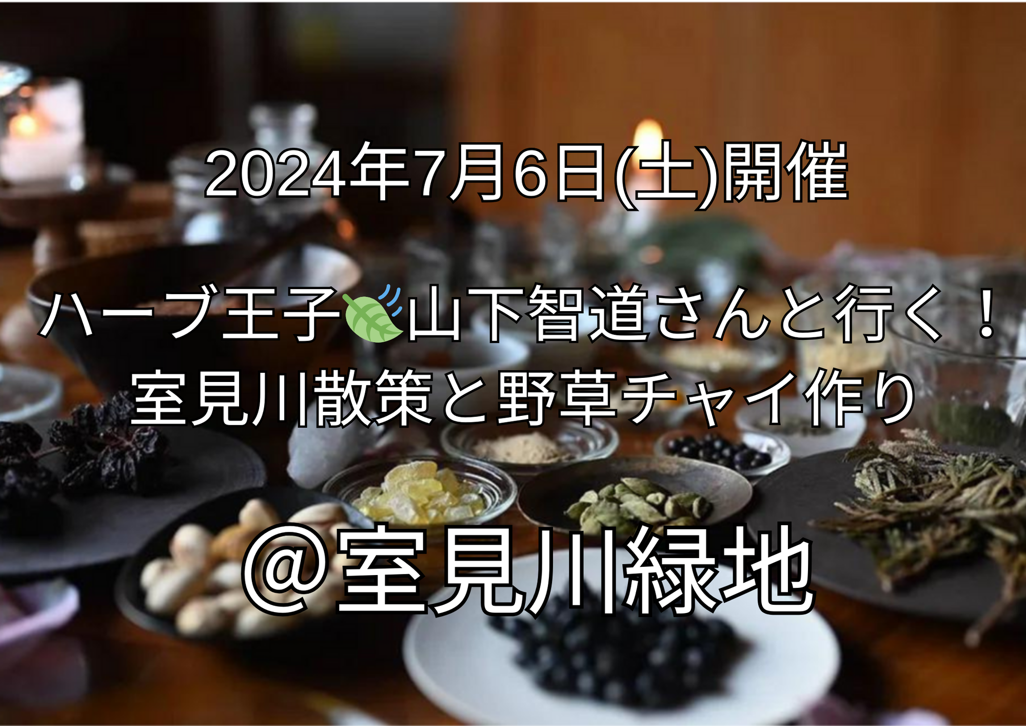 7月6日(土)開催♪ハーブ王子　山下智道さんと行く！室見川散策と野草チャイ作り＠室見川緑地♪