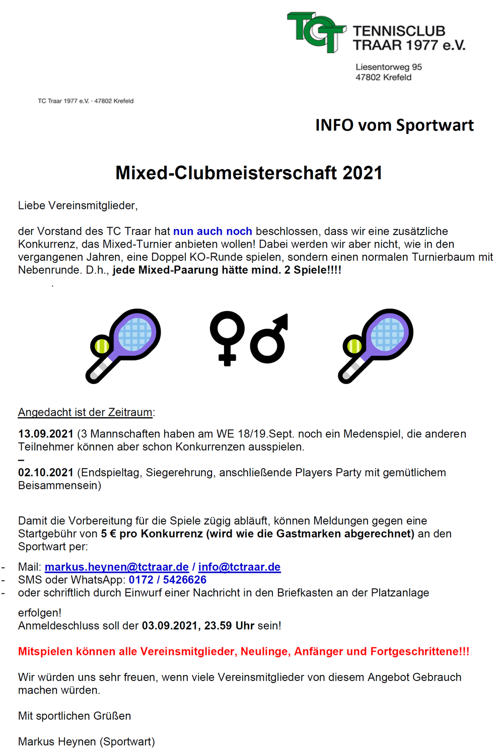 INFO vom Sportwart: CM-Mixed