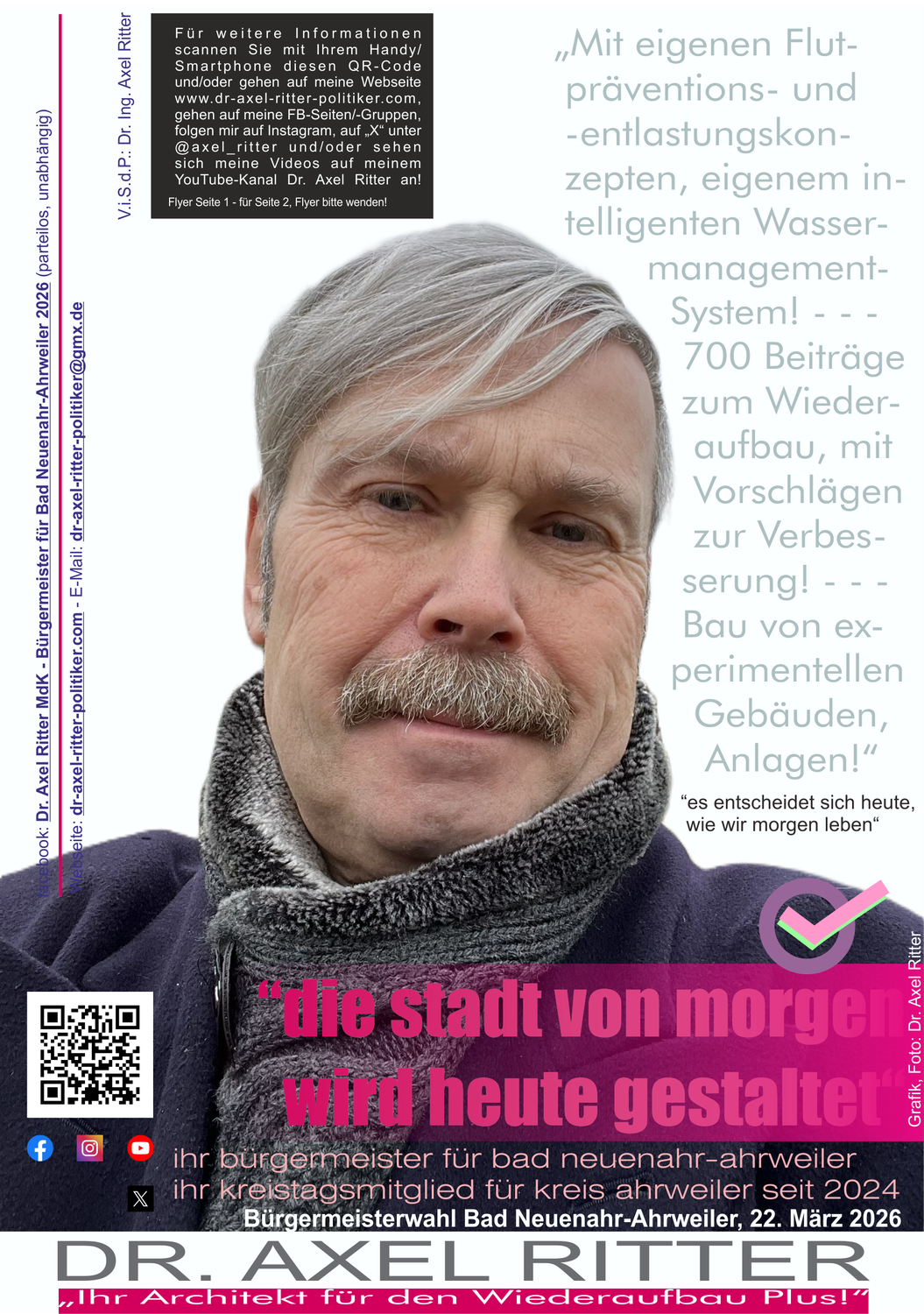 WAHLFLYER VON BÜRGERMEISTER-KANDIDAT DR. AXEL RITTER MDK FÜR BAD NEUENAHR-AHRWEILER 2026 (PARTEILOS, UNABHÄNGIG) - VORDERSEITE