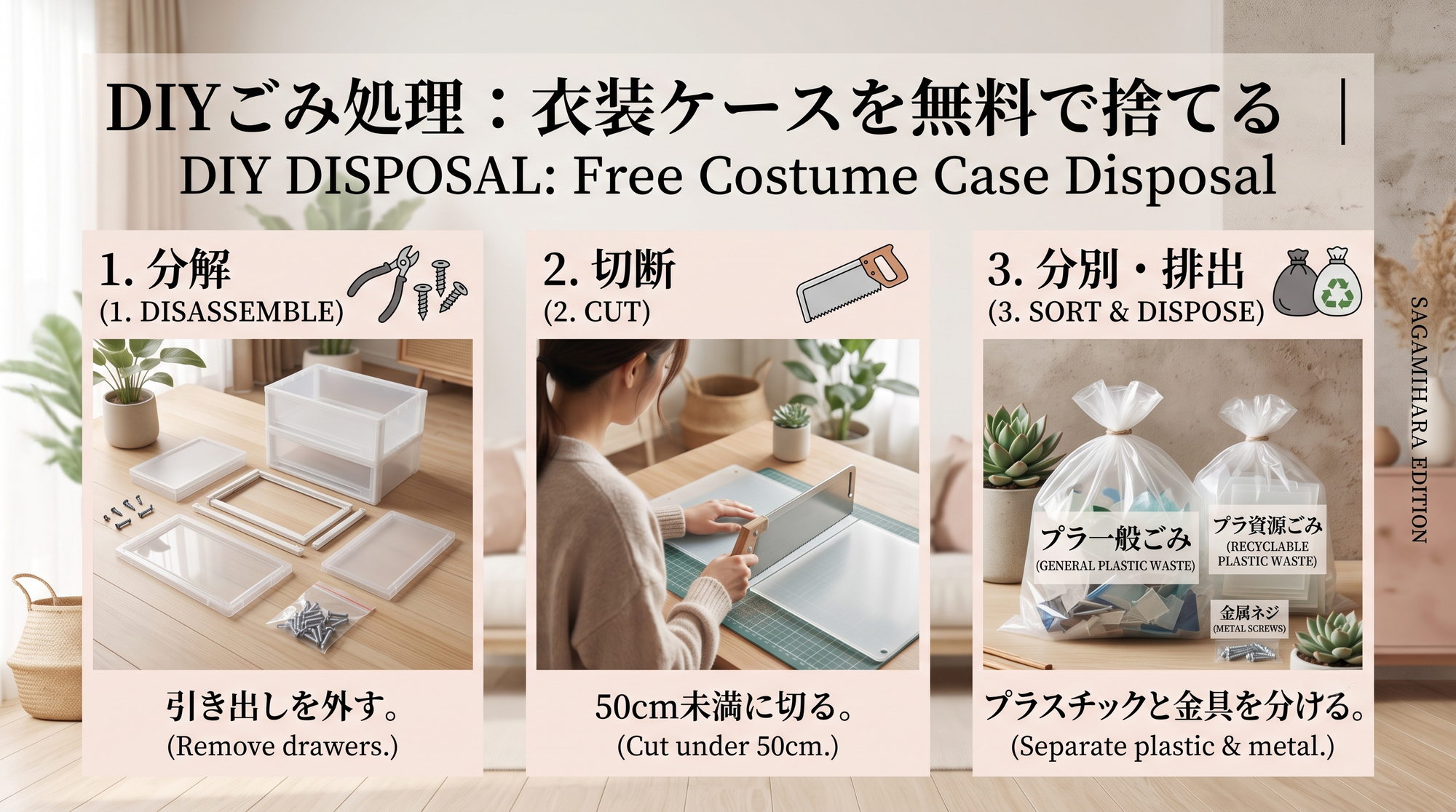【相模原市】衣装ケース(プラスチック製)を無料で処分・捨てる方法！解体して一般ごみへ