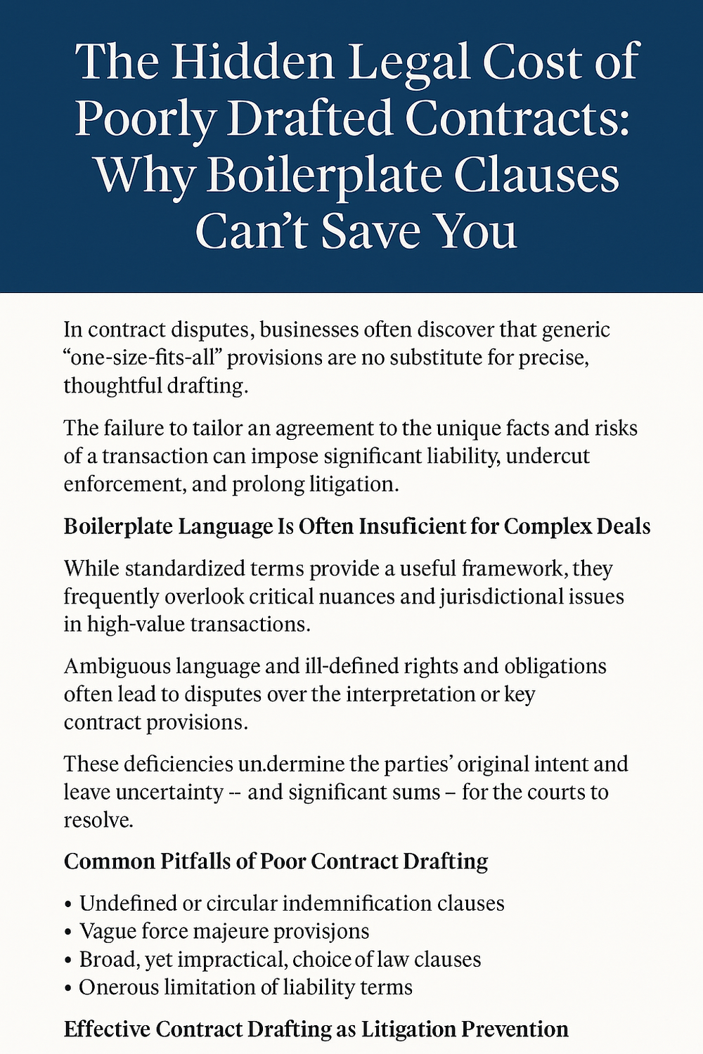 The Hidden Legal Cost of Poorly Drafted Contracts: Why Boilerplate Clauses Can’t Save You