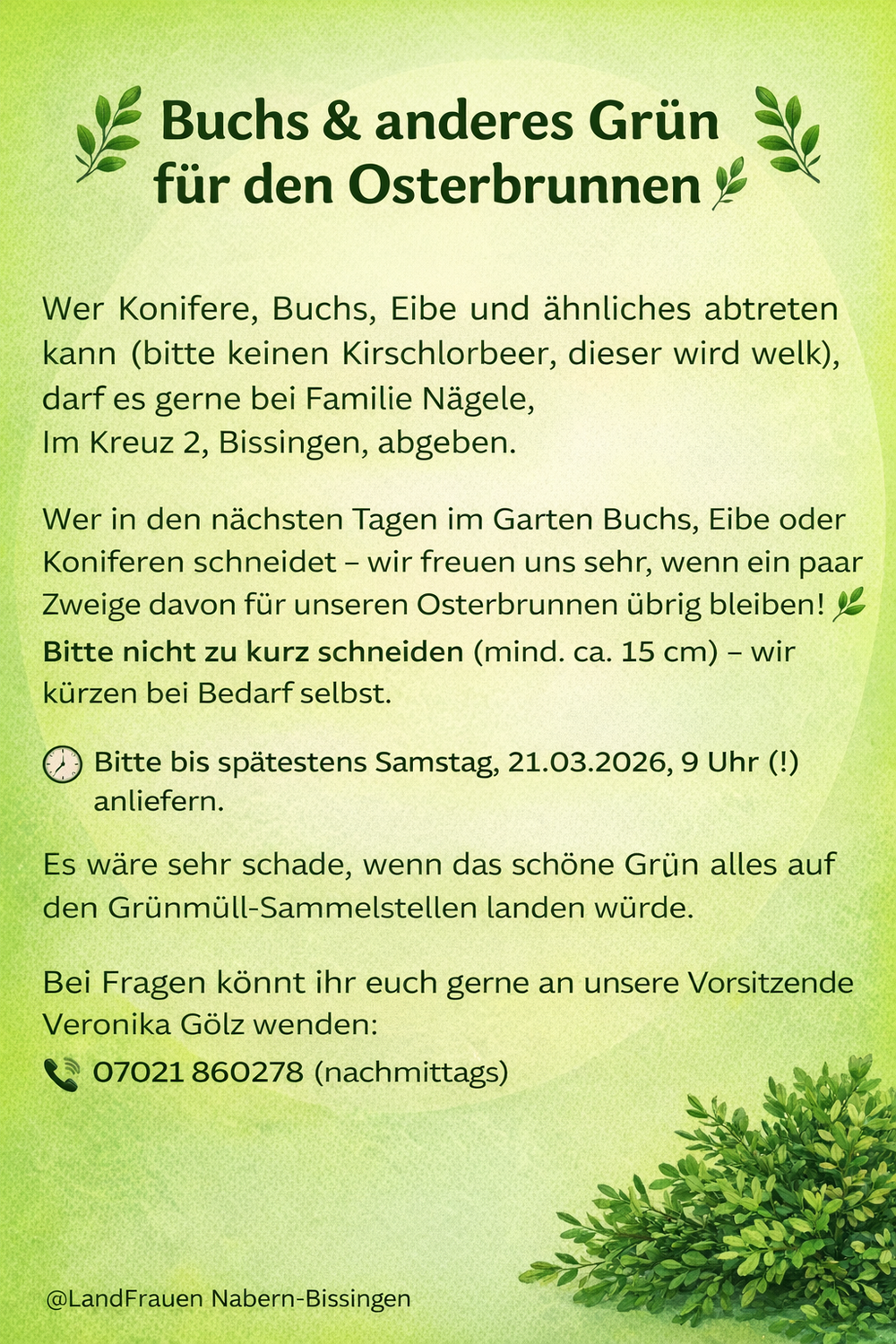 Buchs & anderes Grün für den Osterbrunnen