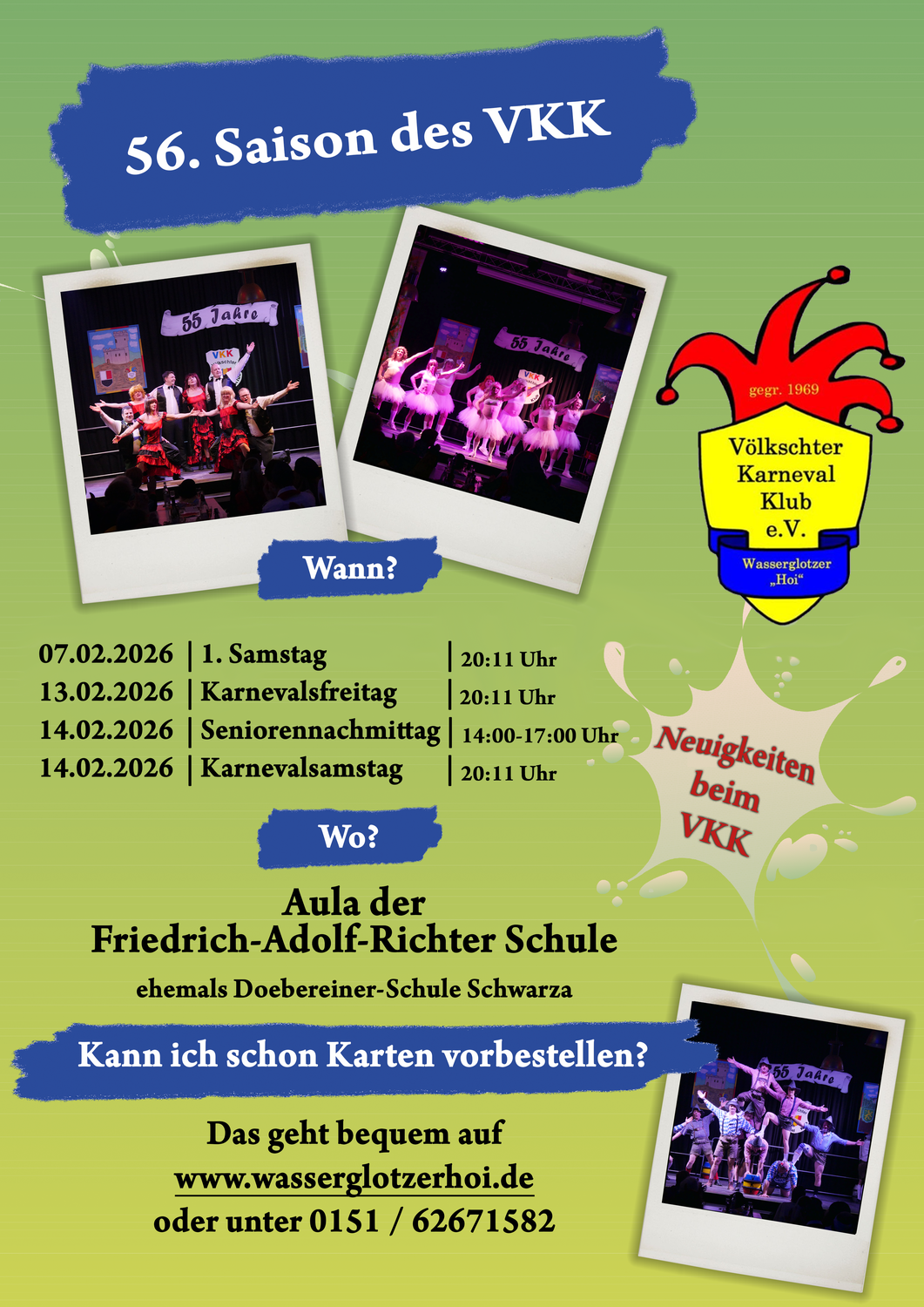 Der Kartenvorverkauf für die 56. Saison des Völkschter Karneval Klub im Februar 2026 startet!