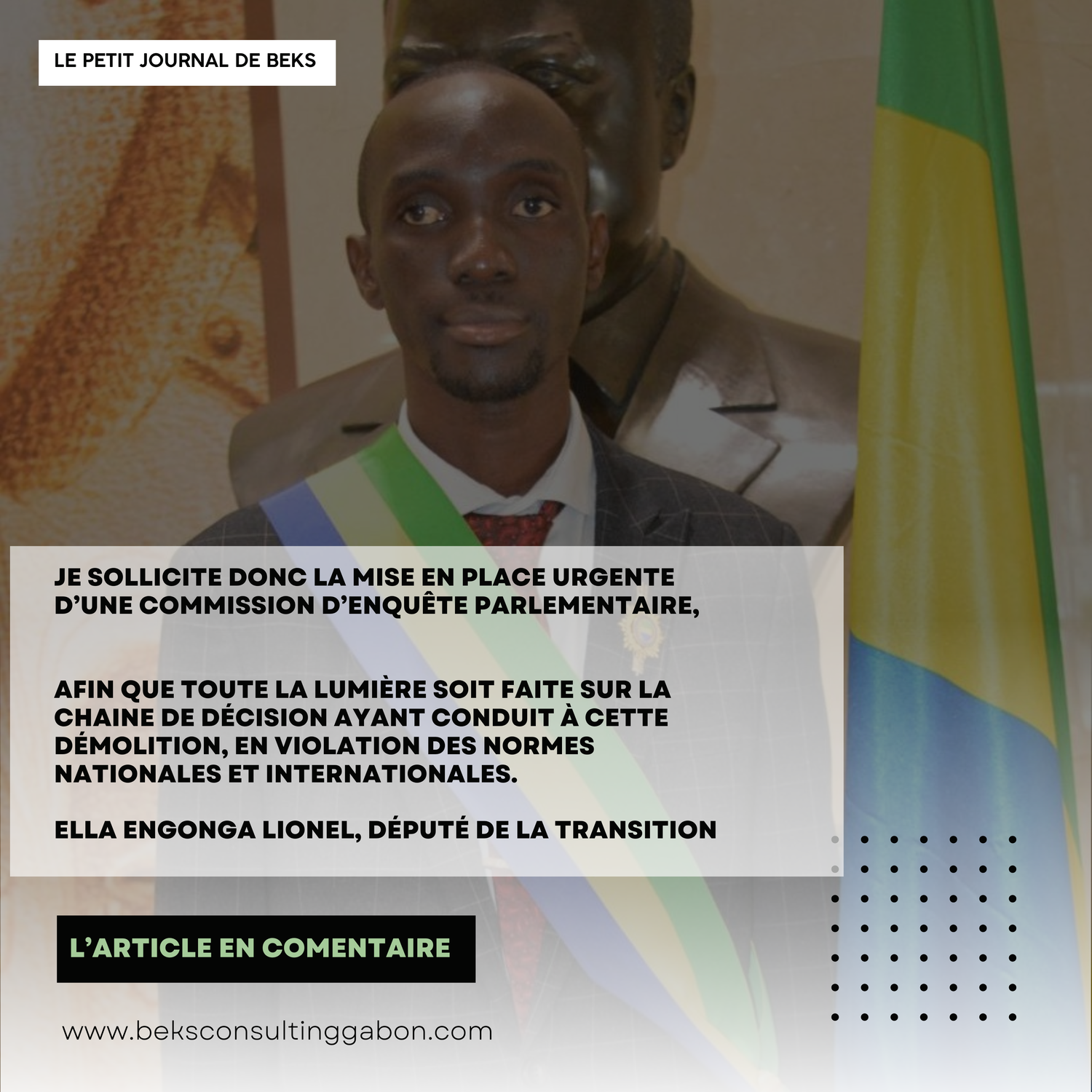 Plaine Orety : Ella Engonga Lionel, député de la transition,  sollicite donc la mise en place urgente d’une commission d’enquête parlementaire.