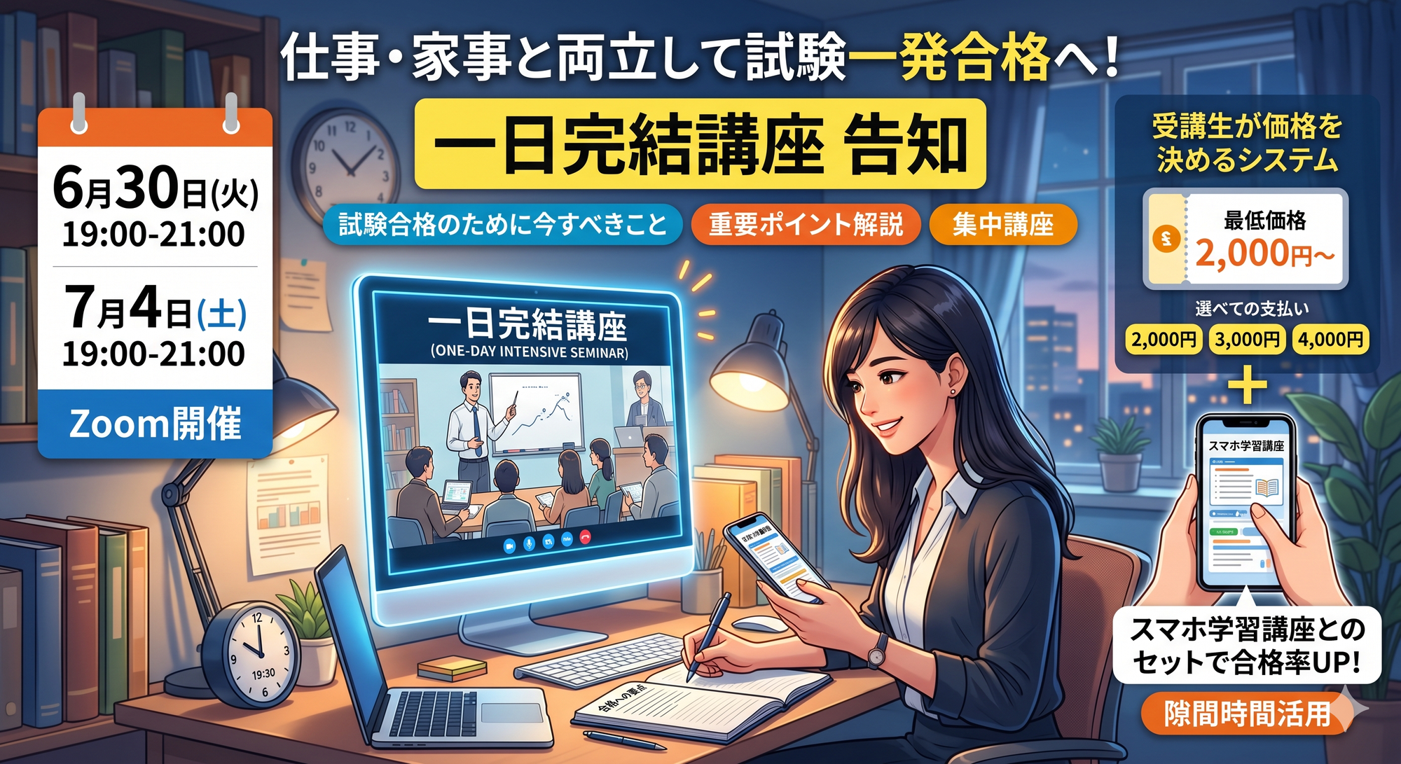 【6/30・7/4開催】仕事・家事と両立して一発合格へ！試験合格のために「今」すべきこと＆重要ポイント解説「1日完結オンライン講座」のご案内