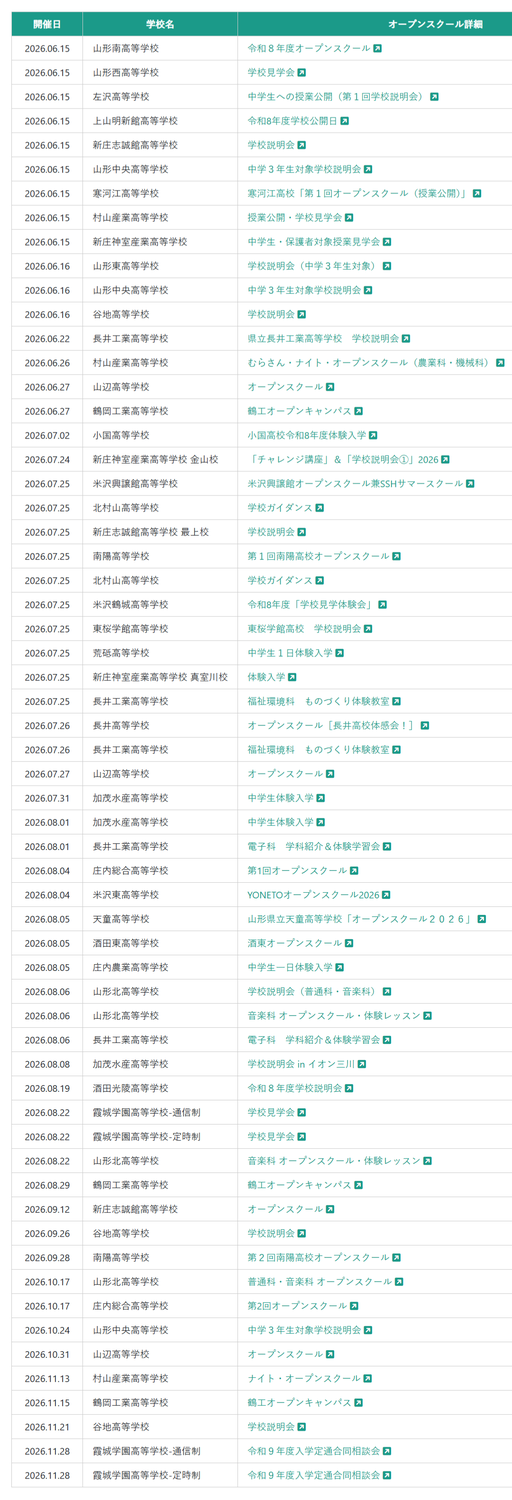 公立高校 オープンスクール一覧