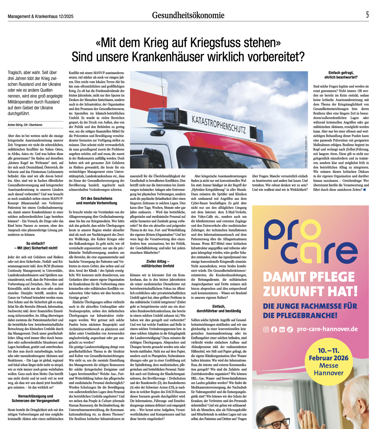 Artikel von Anton Dörig in renomierter, internationaler Zeitung