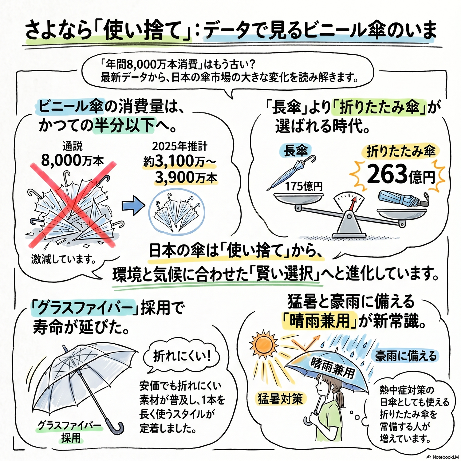 ビニール傘は年間何本消費されている？データから読み解く推定消費量と、折りたたみ傘を選ぶ人が増えている理由