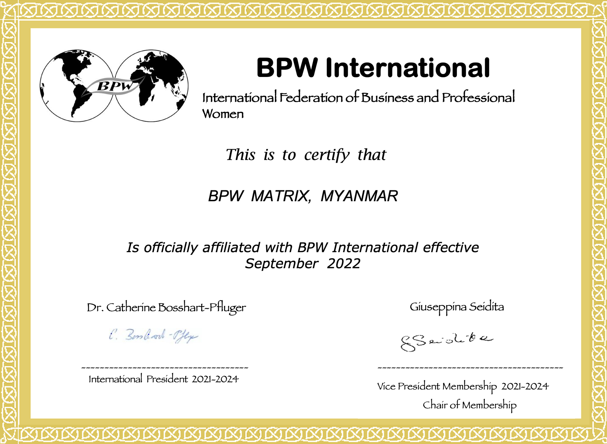 New Affiliate Club - BPW Matrix, Myanmar