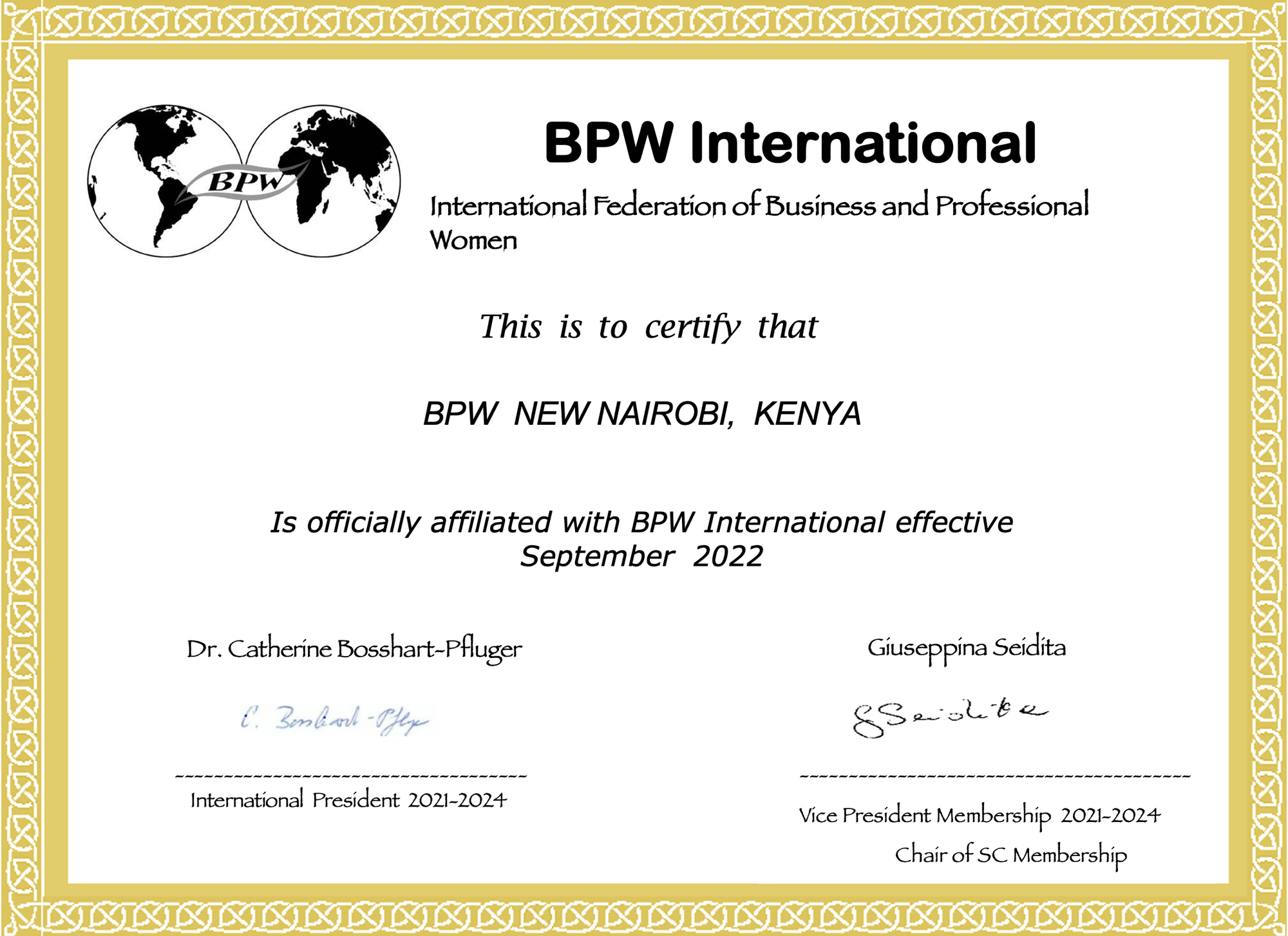 New Affiliate Club - BPW New Nairobi, Kenya