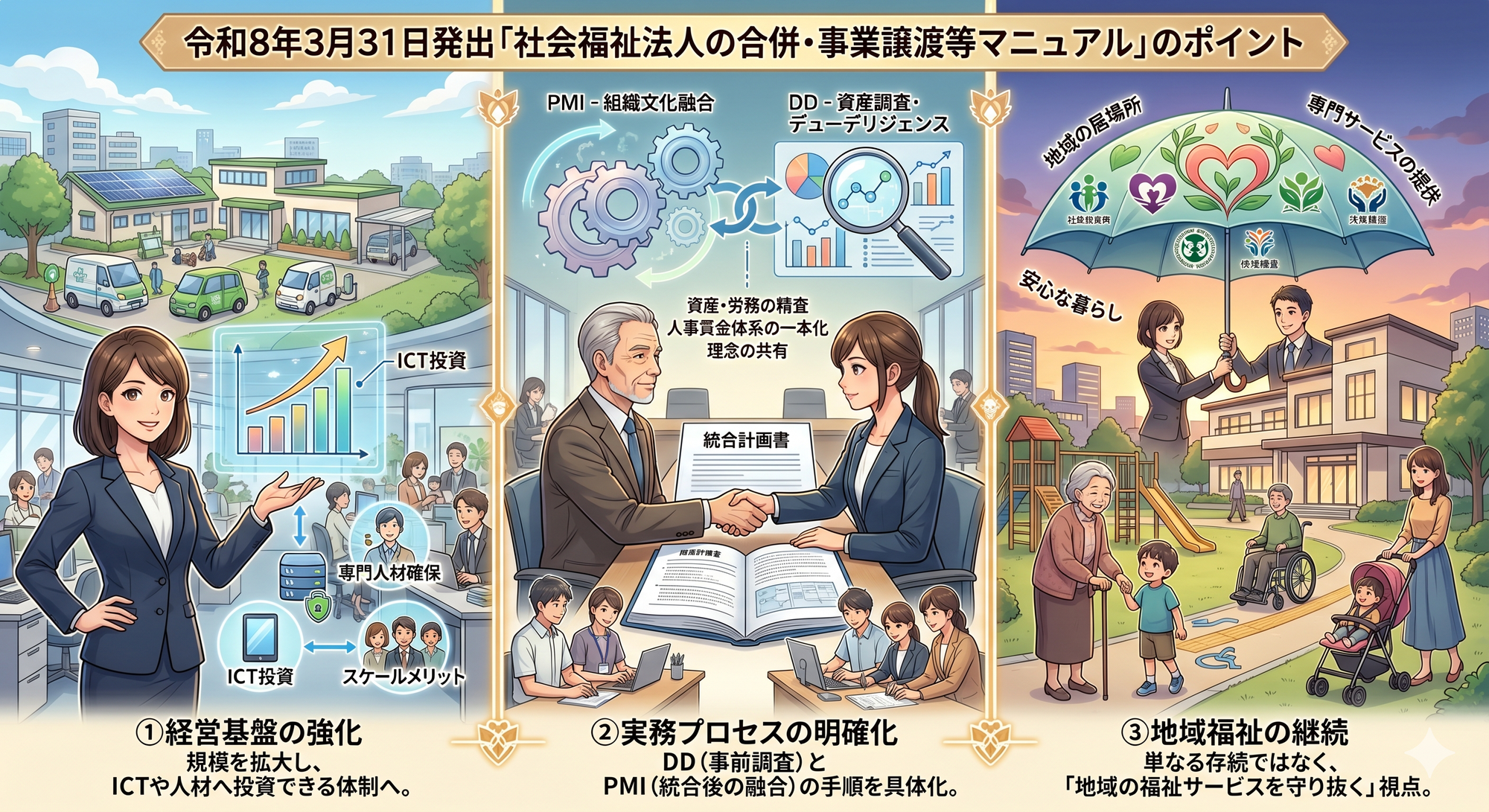地域福祉の灯を守るために。社会福祉法人の合併・事業譲渡等マニュアルについて。