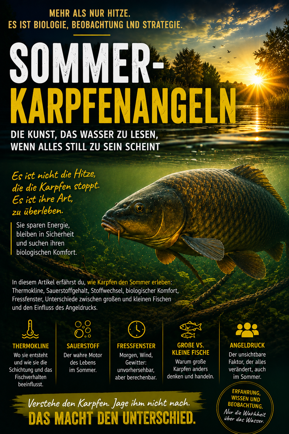 Sommer-Karpfenangeln: Thermokline, Fressfenster und Strategien bei Hitze