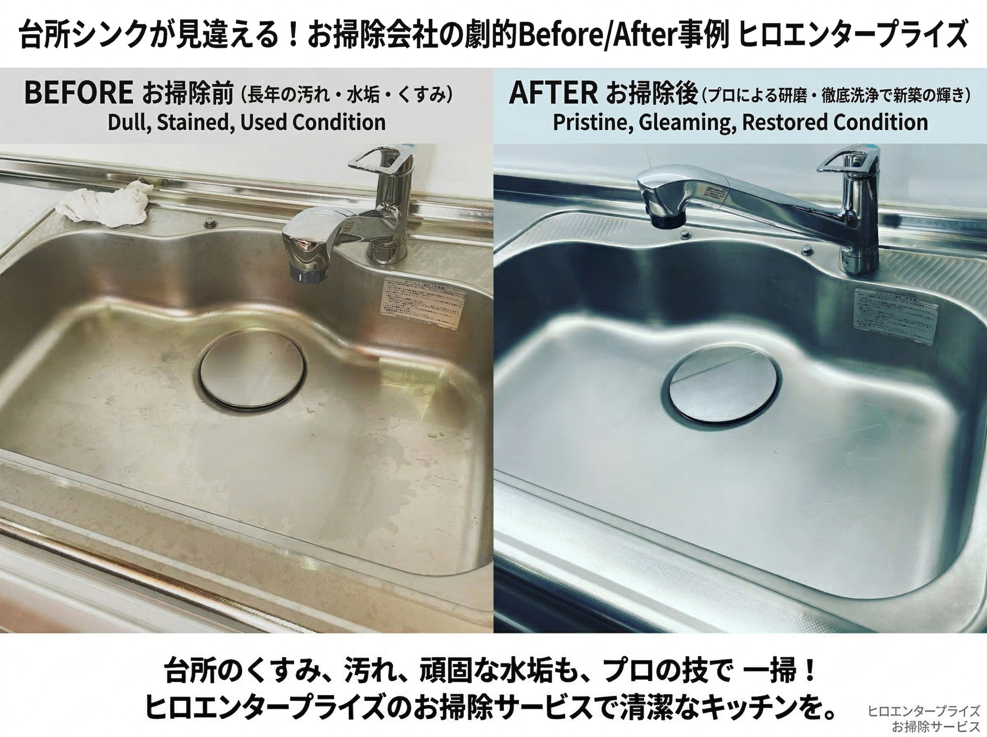 【キッチン清掃】台所シンクのくすみ・水垢をプロの技で徹底洗浄