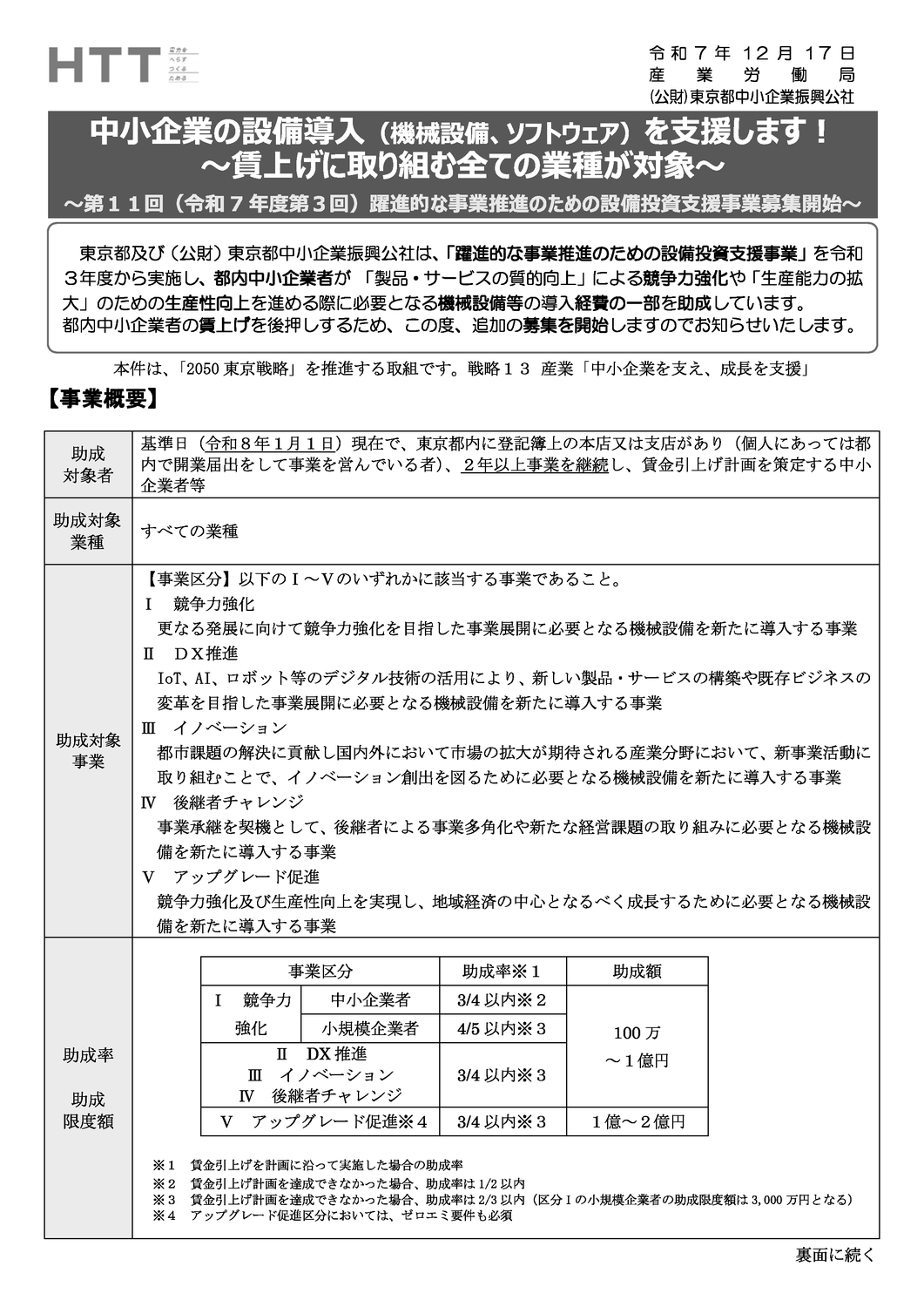 【締切迫る｜2月2日】大型設備投資支援　第11回 躍進的な事業推進のための設備投資支援事業助成金