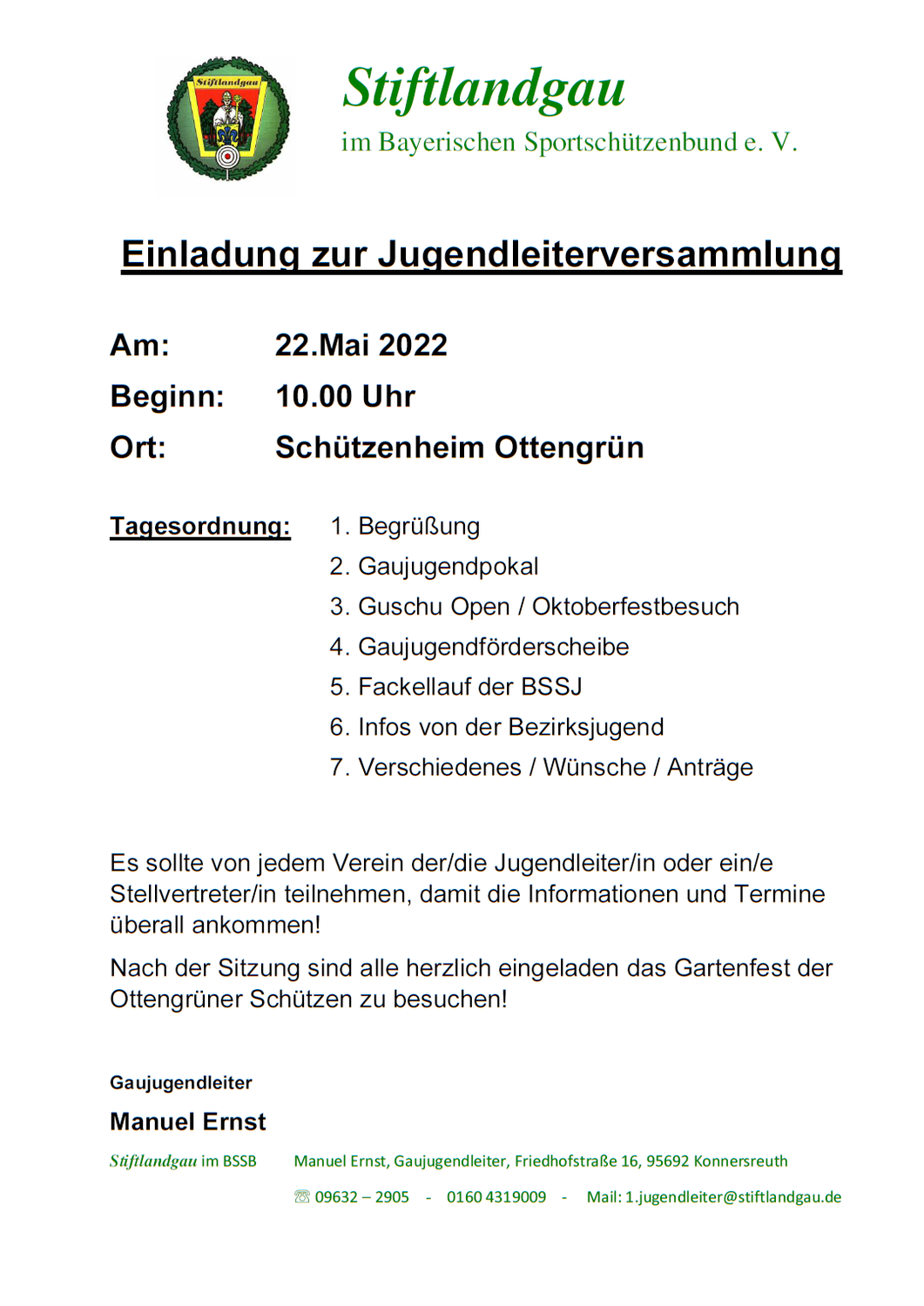 Einladung zur Jugendleiterversammlung