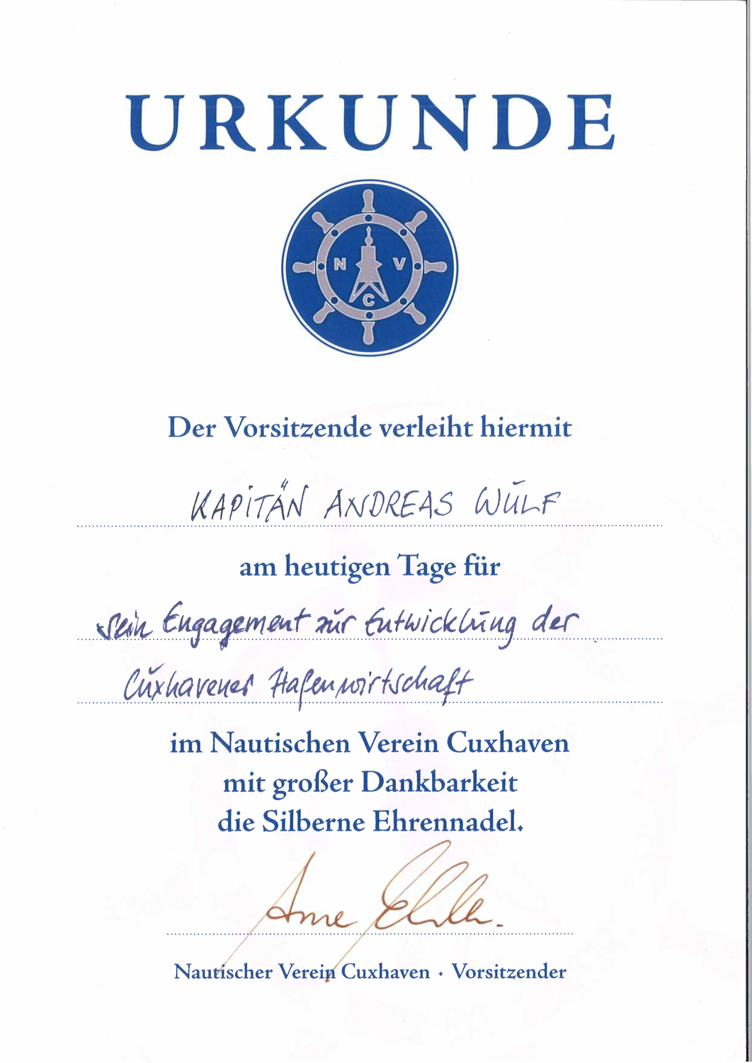Ehrung von Herrn Wulf