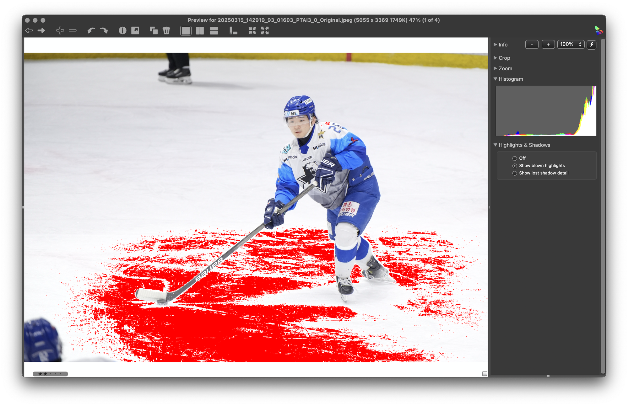 Topaz Photo AI 3.6 を使用したアイスホッケー写真の編集例
