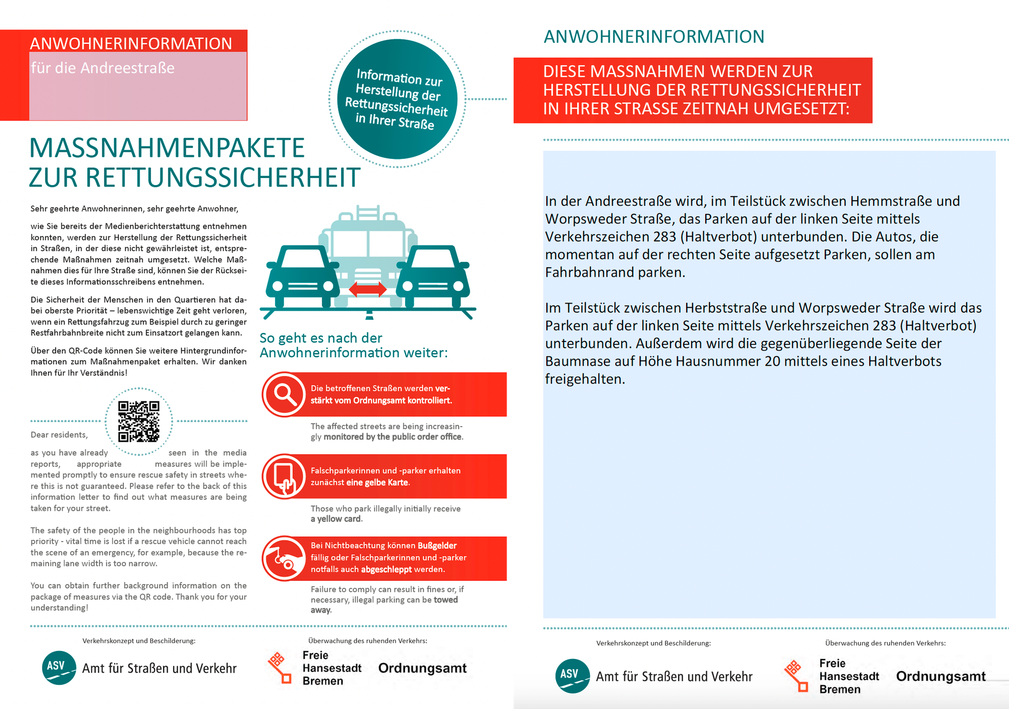 Herstellung der Rettungssicherheit in der Andreestraße in Findorff: Wer sagt hier nicht die Wahrheit?