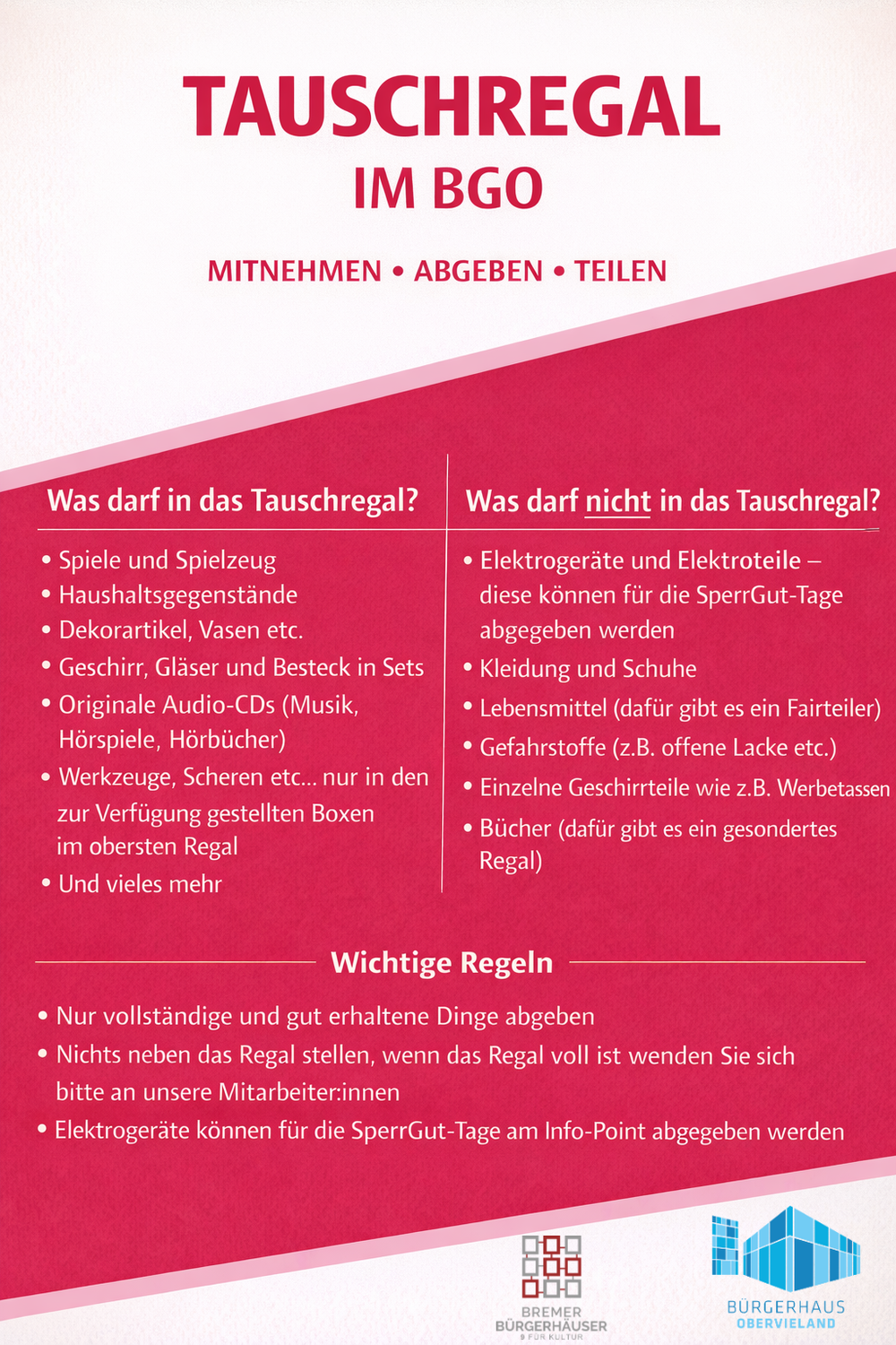 Jetzt neu - Tauschregal im BGO