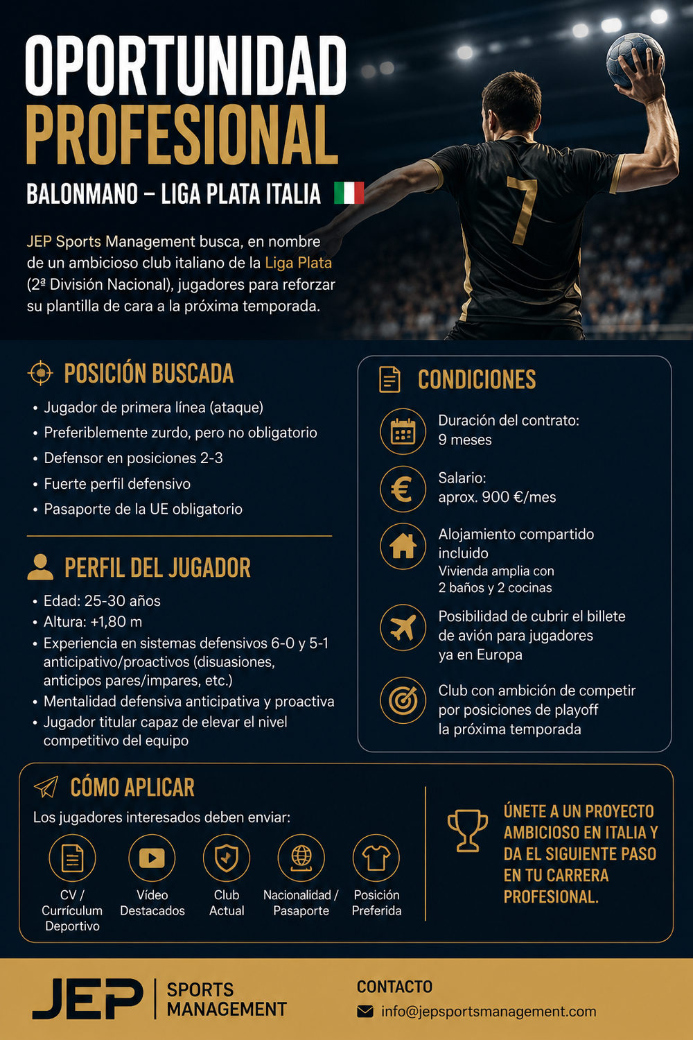 OPORTUNIDAD DE BALONMANO EN ITALIA – LIGA PLATA
