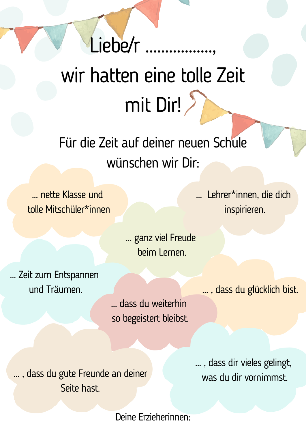 Wünsche zum Abschied- kostenlose Vorlage