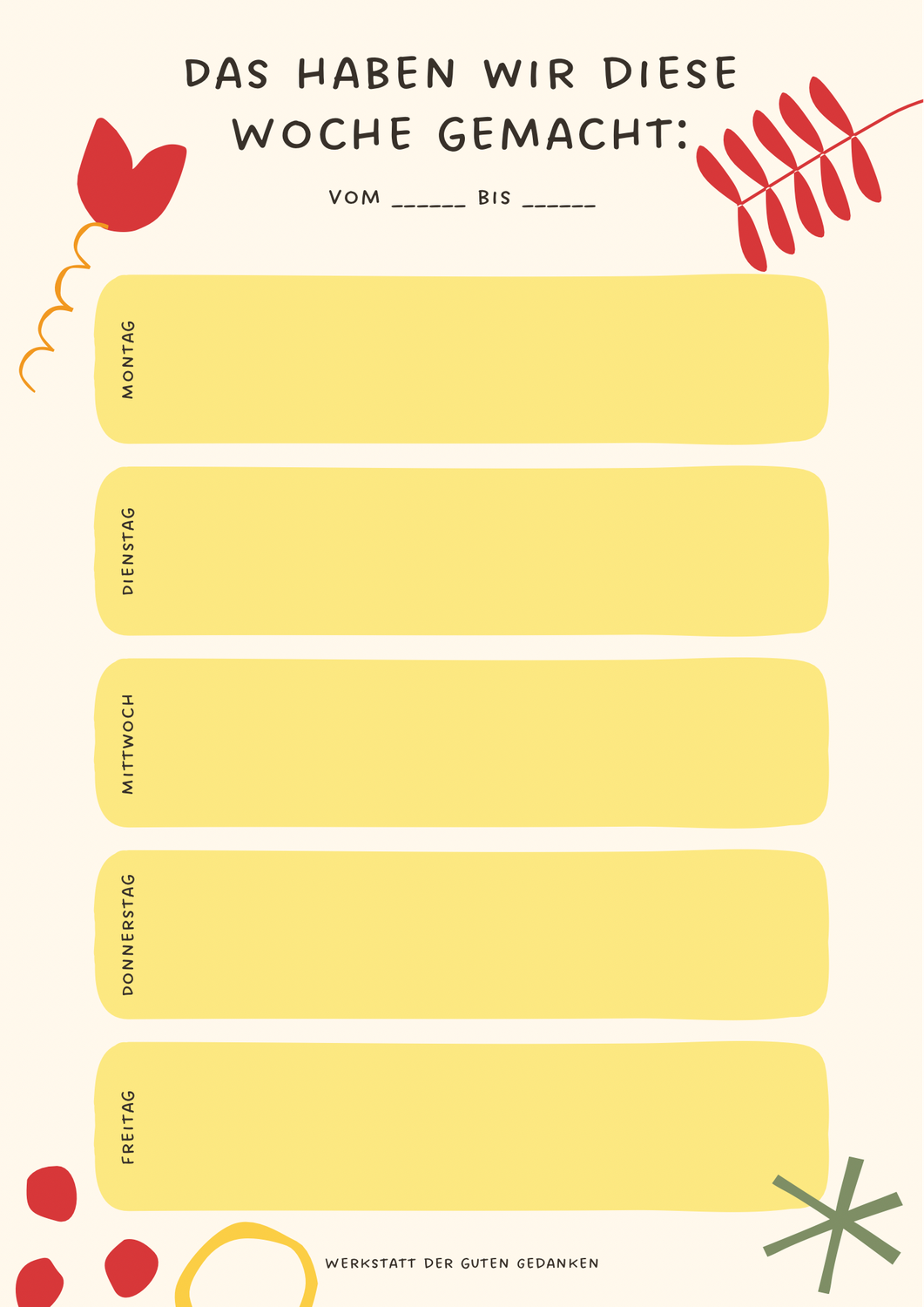 Unser Wochenplan in Kita & Krippe- kostenlose Datei