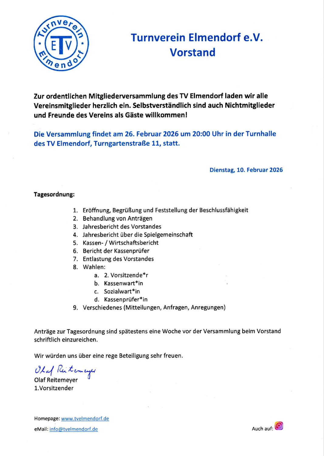 Einladung zur ordentlichen Mitgliederversammlung