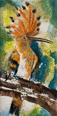 Nine Winderlich, Malerei „AugenBlick“  Zwei Vögel der Bienenfresser halten Ausschau nach Bienen oder anderen Insekten.