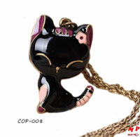 Collier à pendentif chat noir et chaine vintage