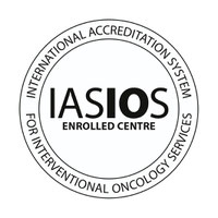 Logo des International Accreditation System for Interventional Oncology Services (IASIOS) mit der Aufschrift 'Enrolled Centre' in einem kreisförmigen Siegel.