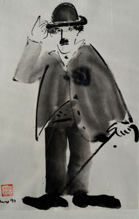 Kunst: Charlie Chaplin - gezeichnet in Sumi-e