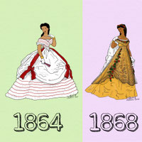 Comparison of women's fashion of 1864 & 1868, Illustration by Epochs of Fashion